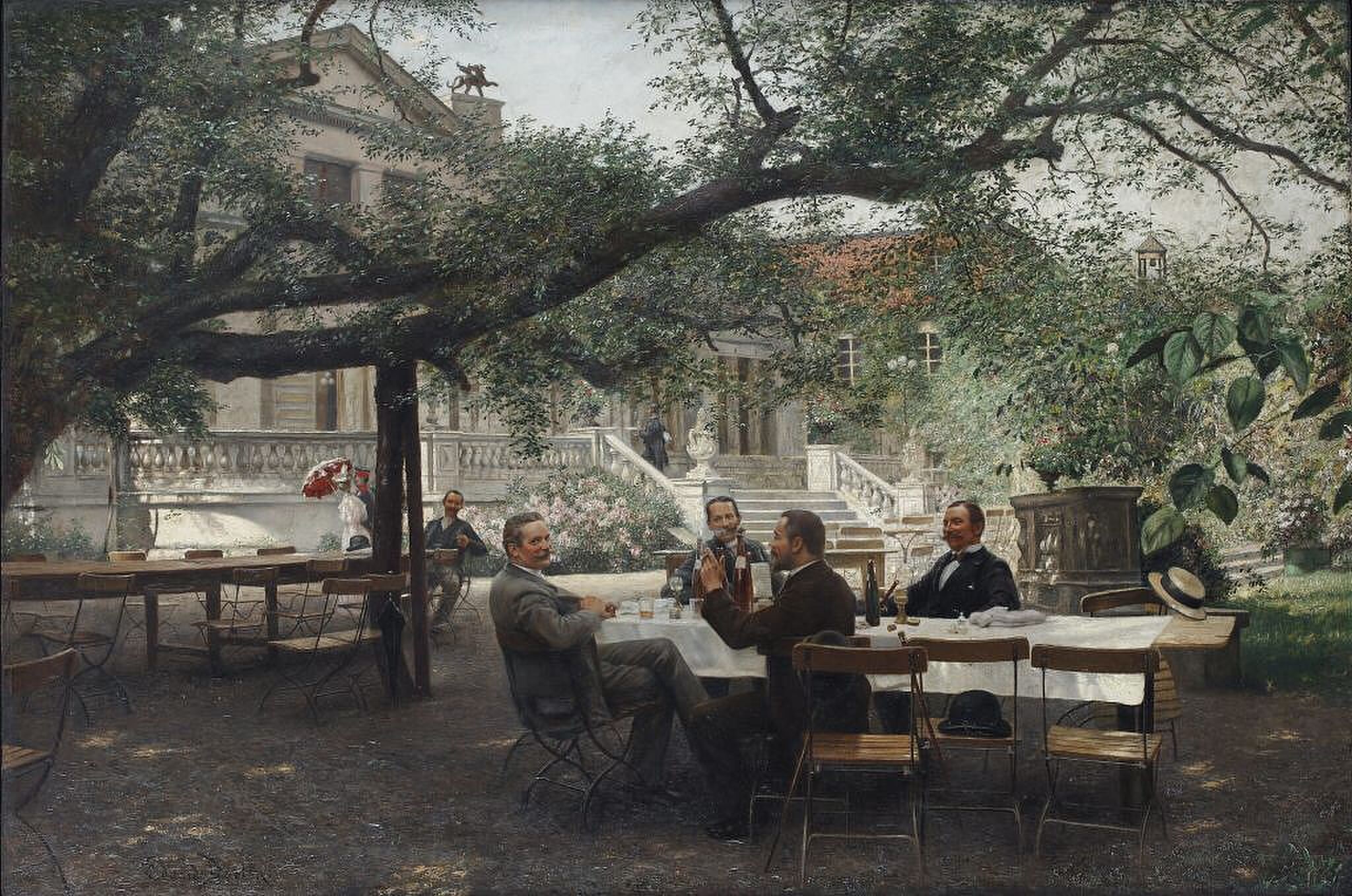 Eduard Adolf Daelen (Hörde 1848-1923 Düsseldorf) Mittag im Malkastenpark: leisure time in the Malkastenpark, Düsseldorf signed 'Eduard Daelen.' (lower left) oil on canvas 101 x 152 cm. Estimate: €30,000 - 50,000