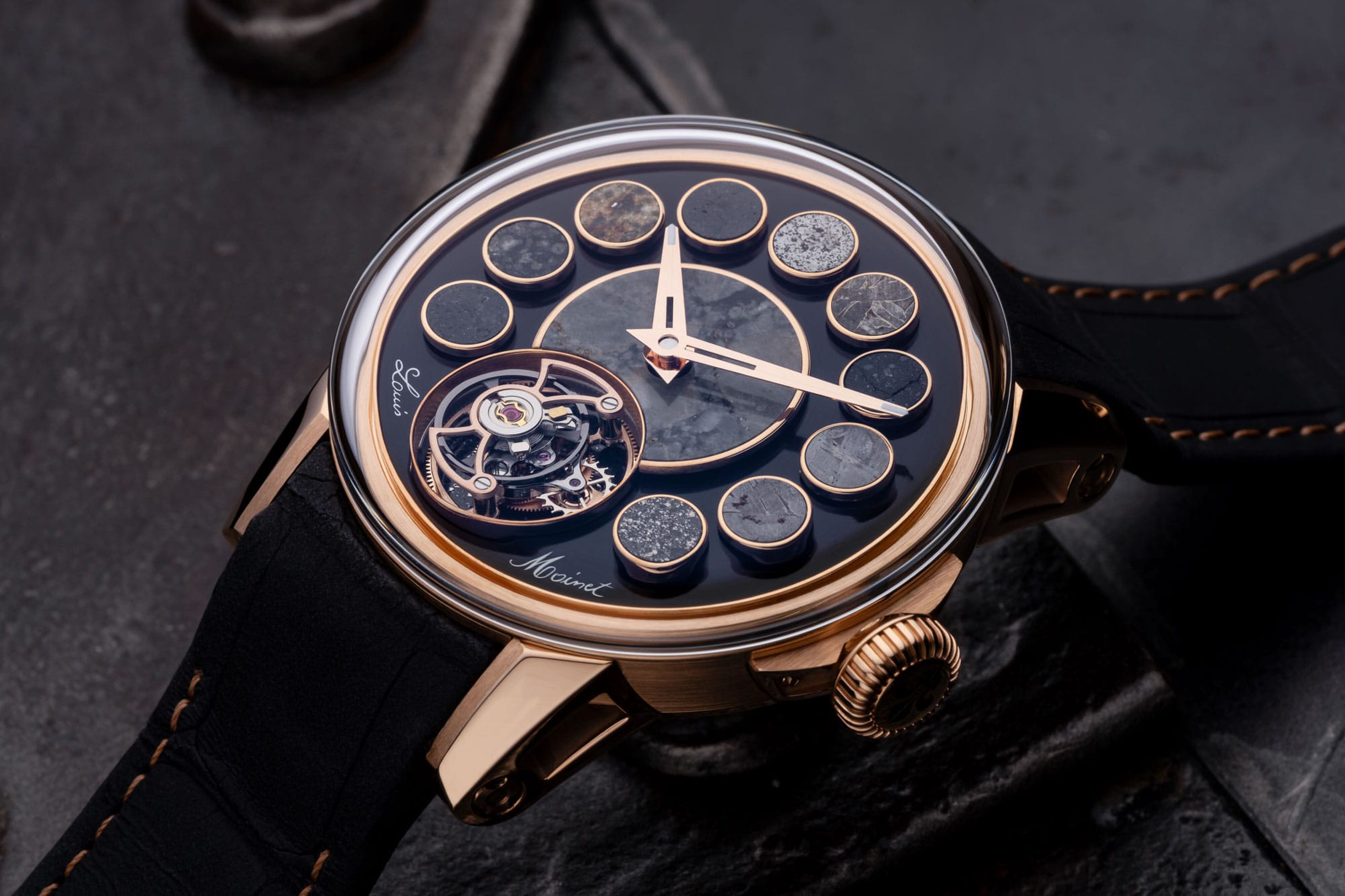 Louis Moinet horloge met 12 meteoriet inzetstukken