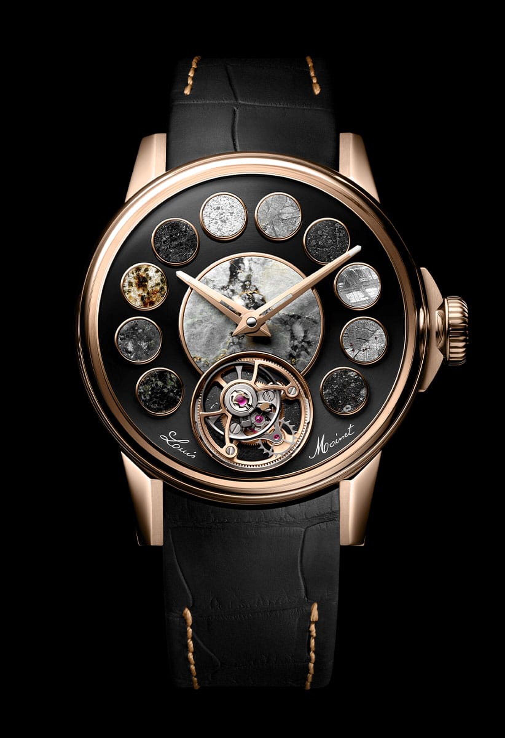 Louis Moinet horloge met 12 meteoriet inzetstukken
