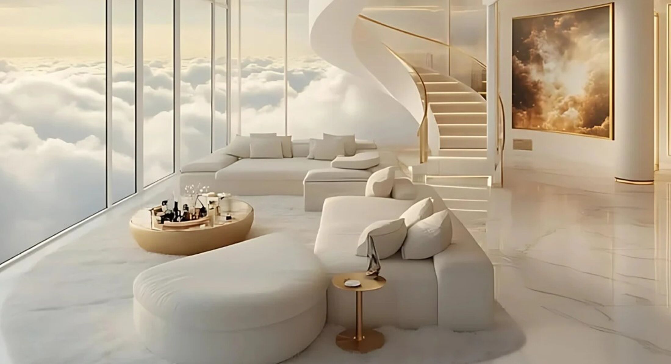De woonkamer van een penthouse in de Burj Khalifa in Dubai