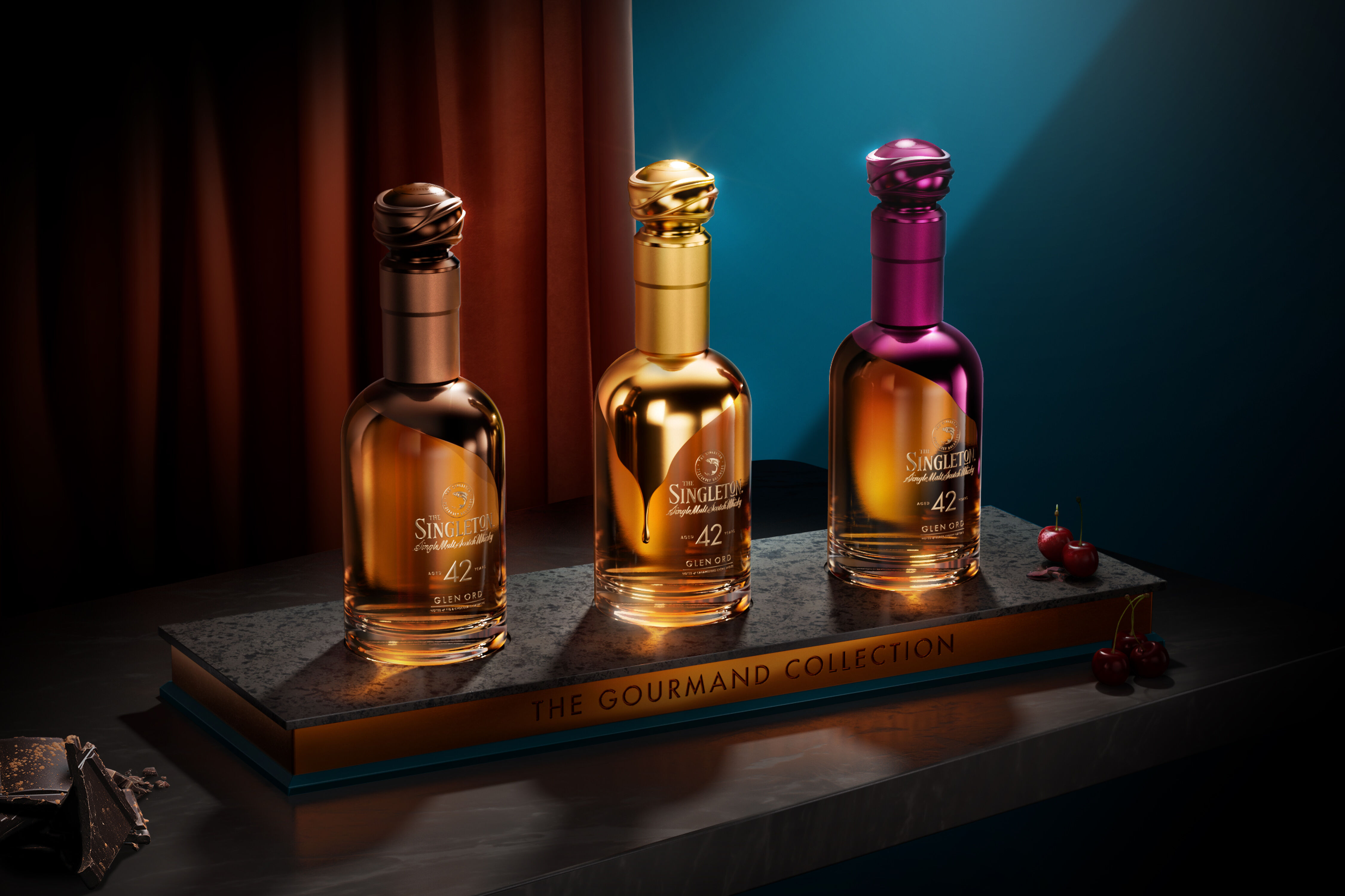 The Singleton: The Gourmand Collection in donkere ruimte geëtaleerd 