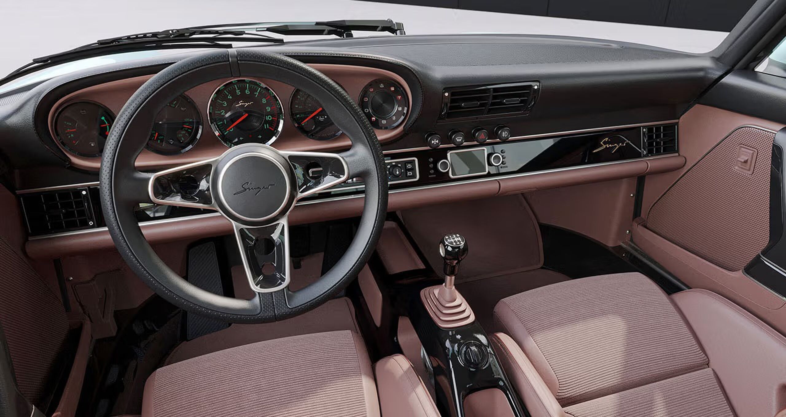 Het interieur van de Singer Porsche 911 Carrera