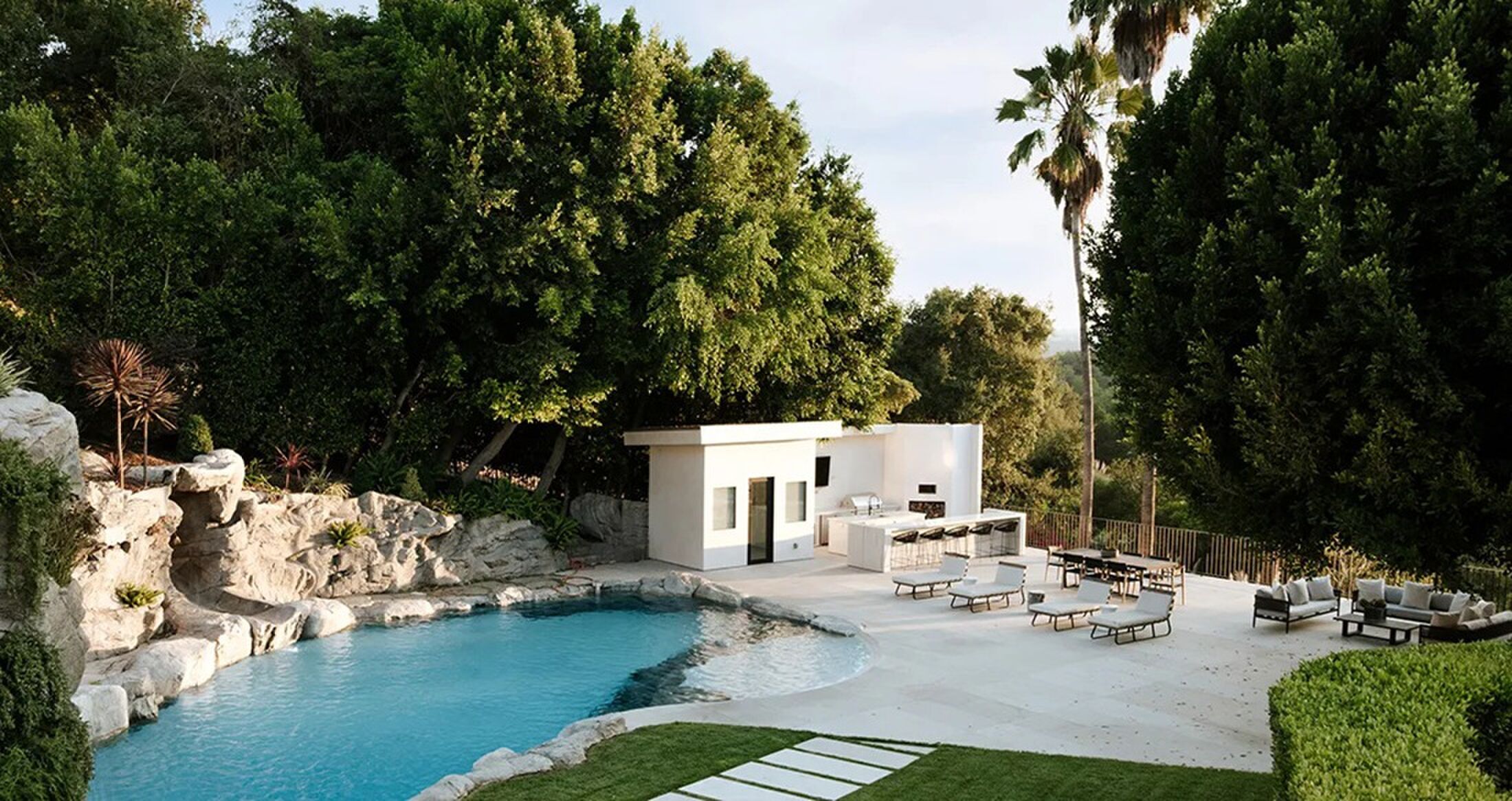 De achtertuin van de voormalige villa van Mark Wahlberg
