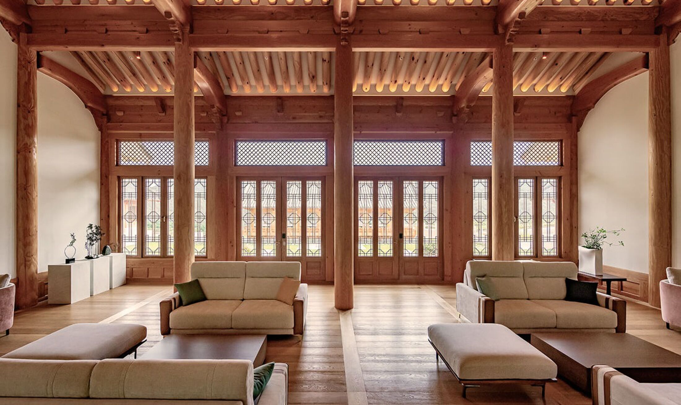 De binnenzijde van het luxe vakantieresort in Zuid-Korea