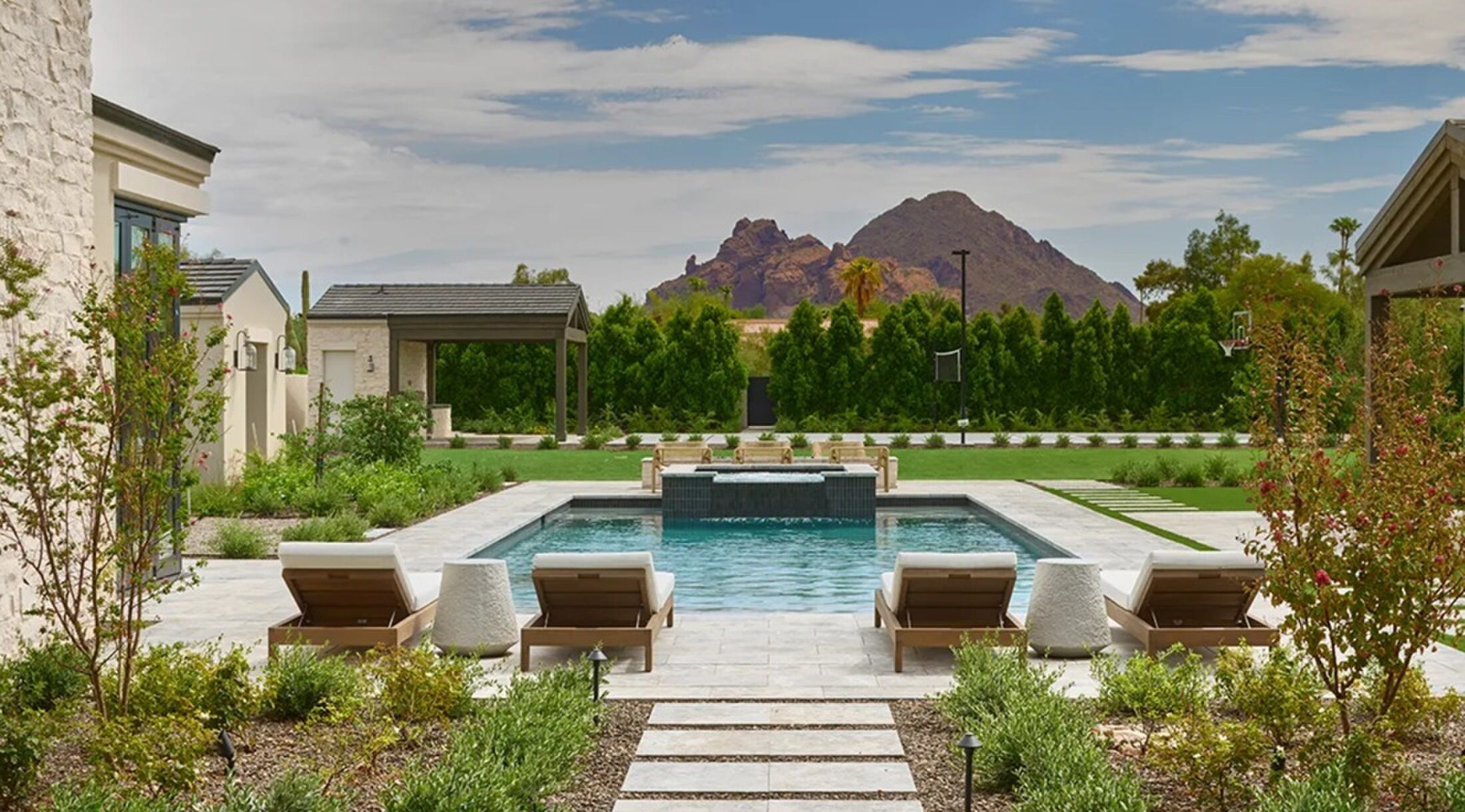 De achtertuin van de woning in Arizona