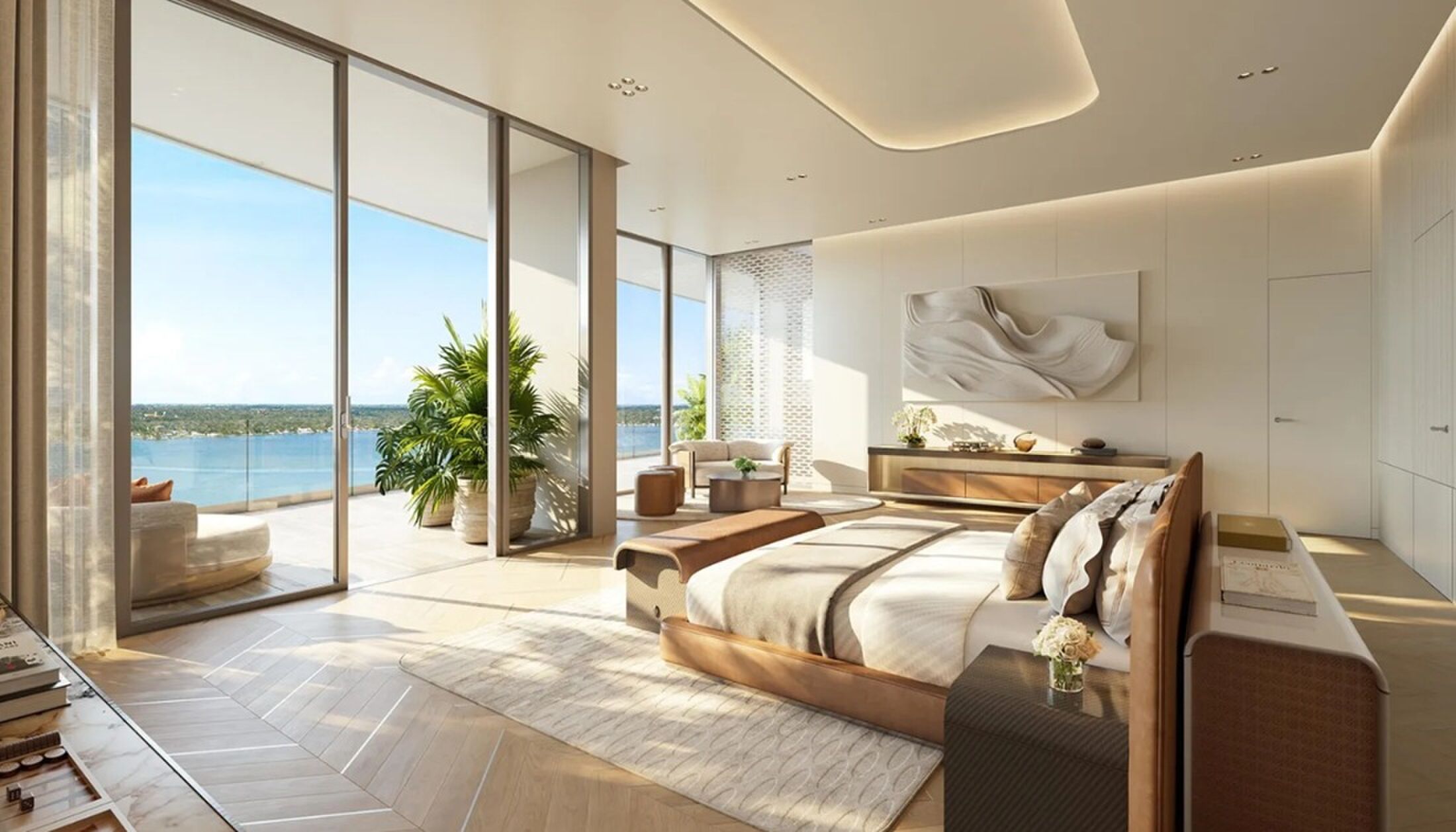 De slaapkamer van het penthouse in Miami