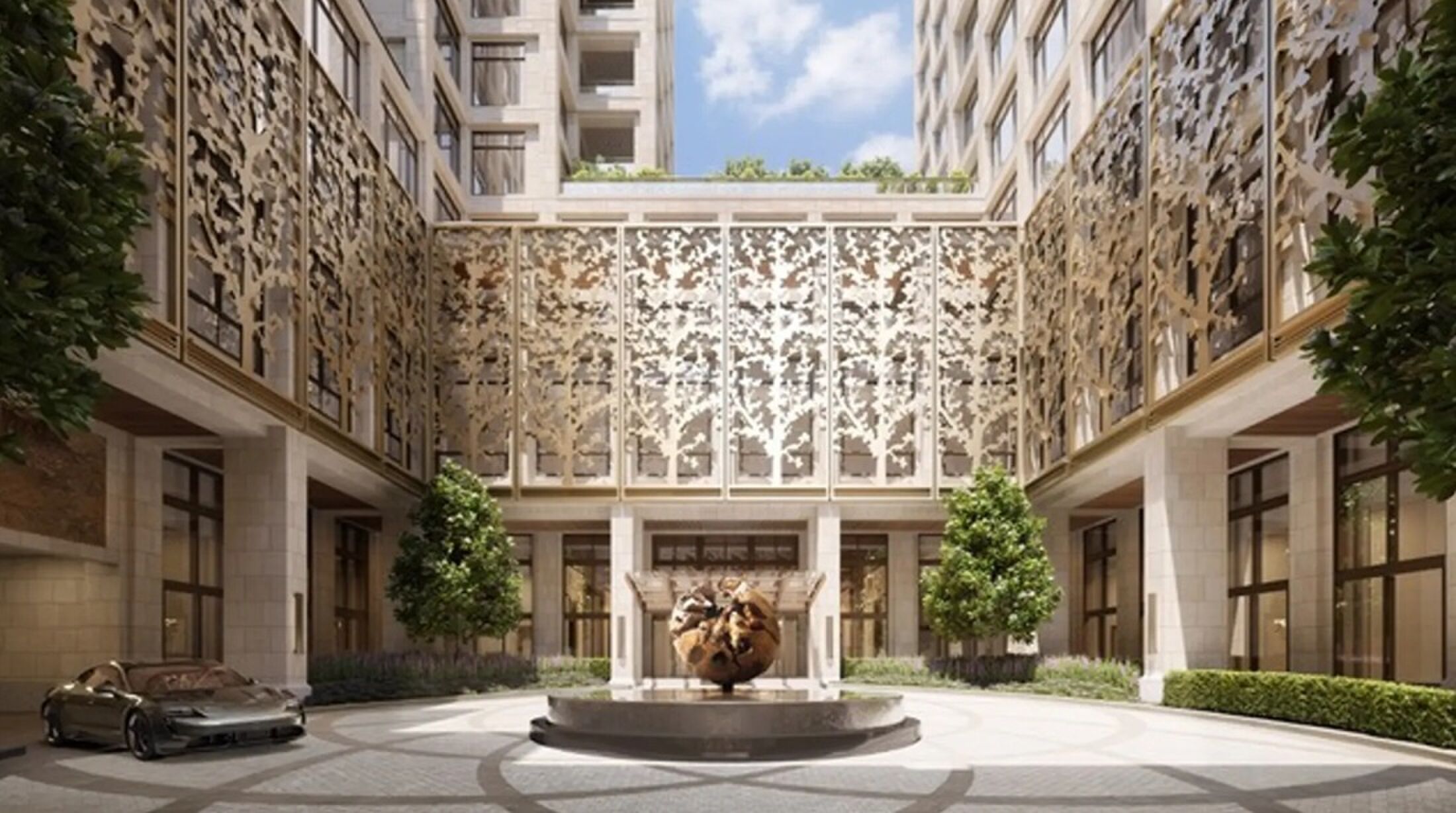 Het binnenplein bij het appartement in Lower Manhattan.