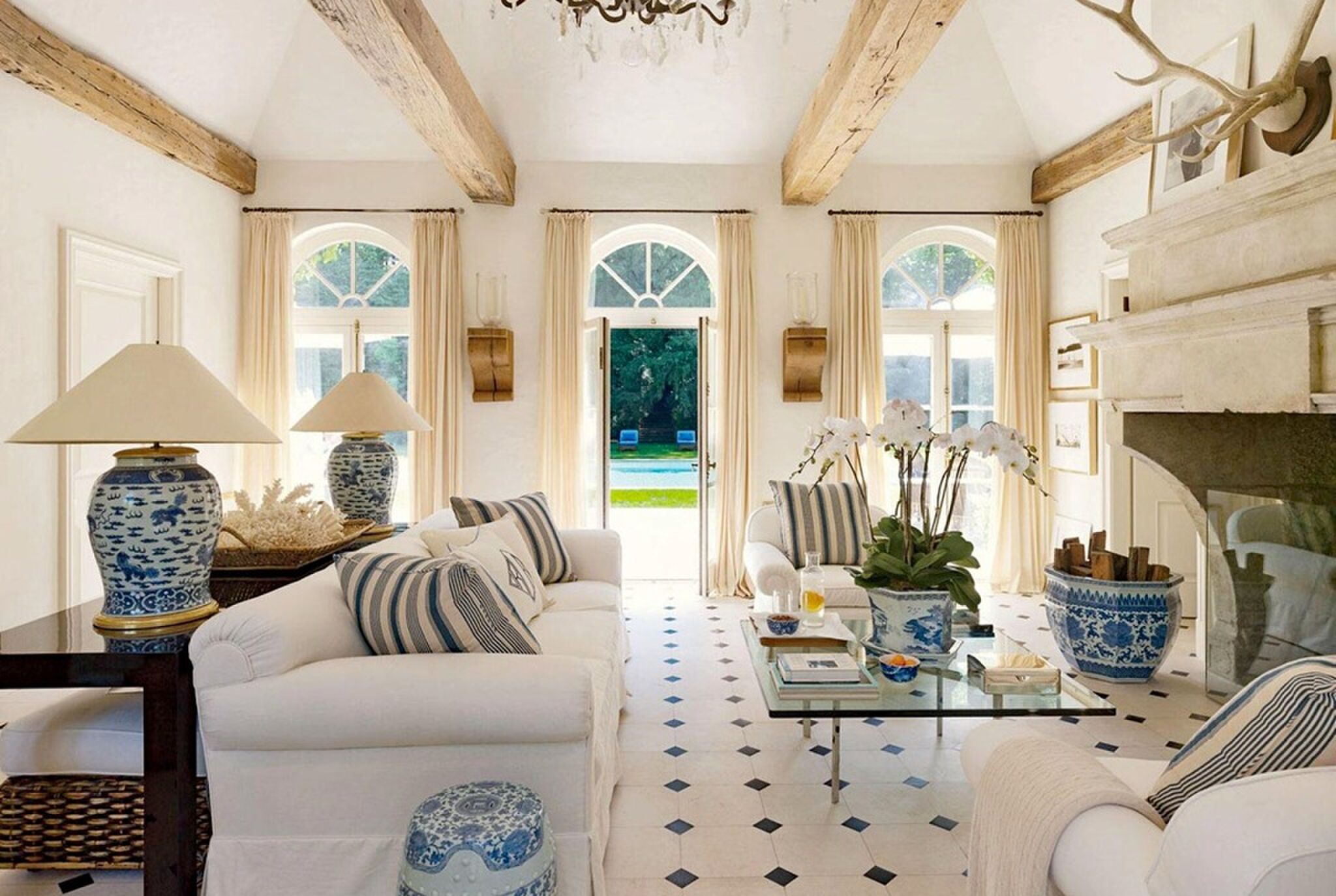 De living van de villa van Ralph Lauren