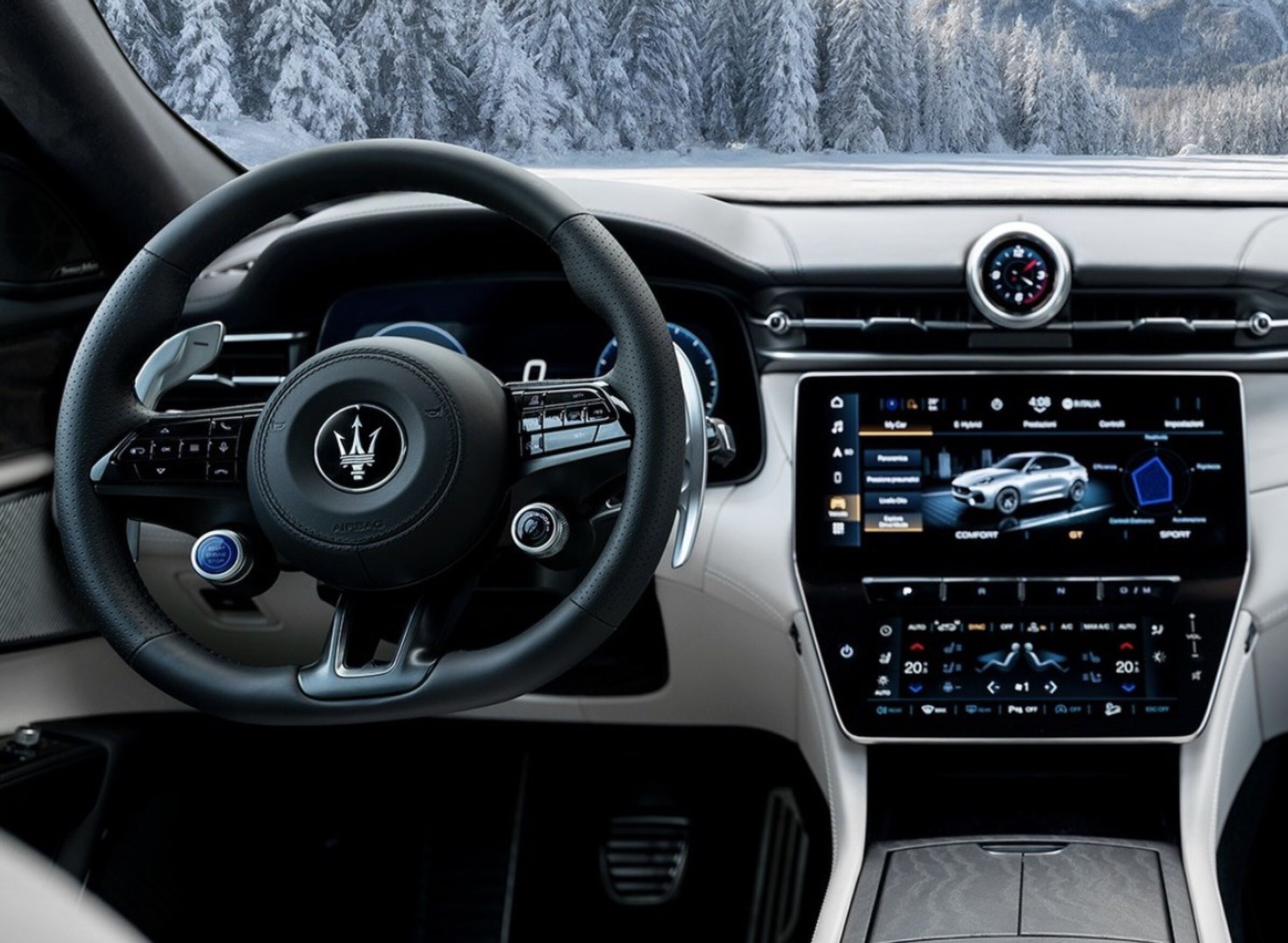 Het interieur van de Maserati Grecale Cristallo Special Edition