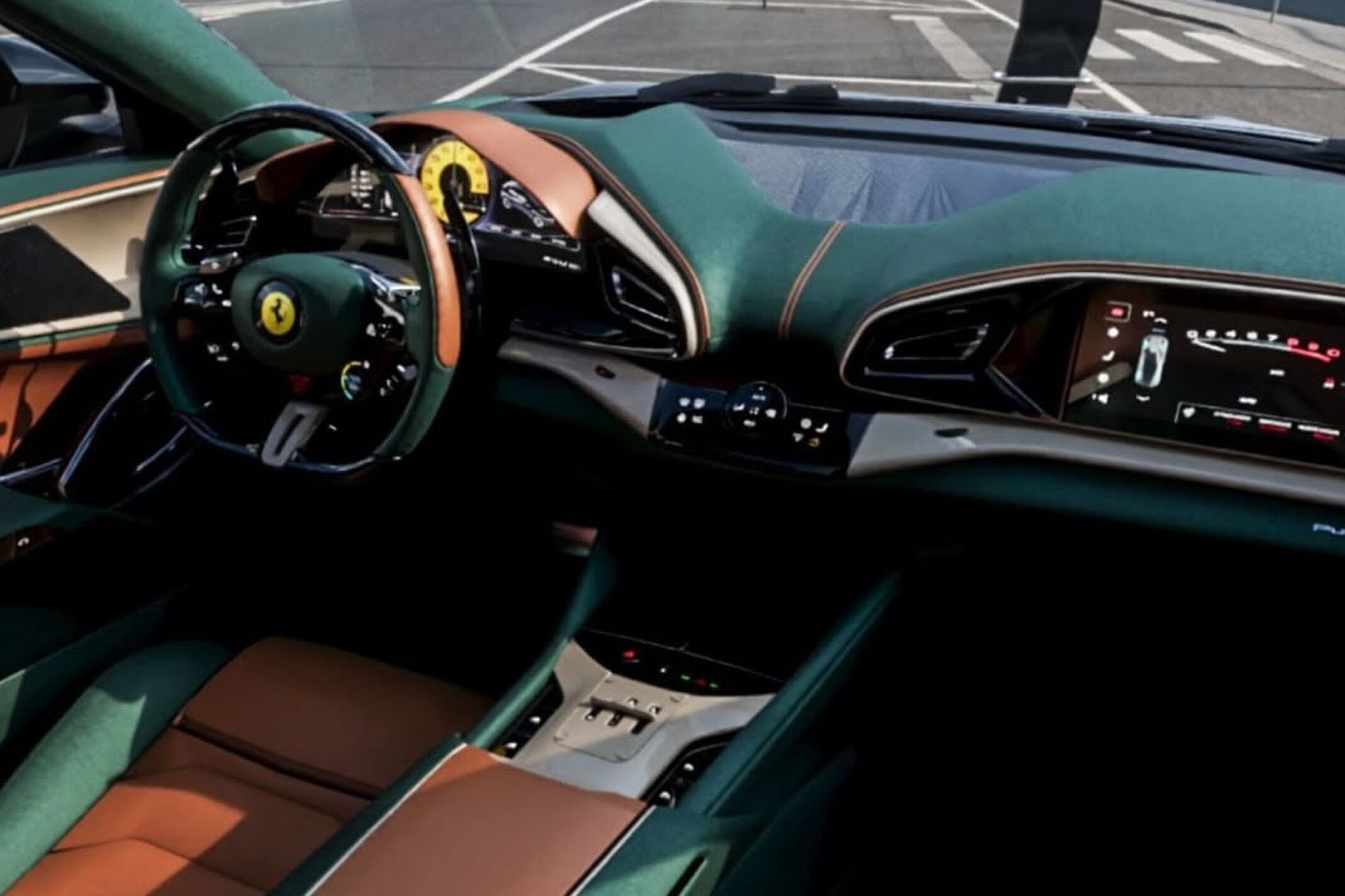 Het interieur van de door Venuum Black onder handen genomen Ferrari Purosangue