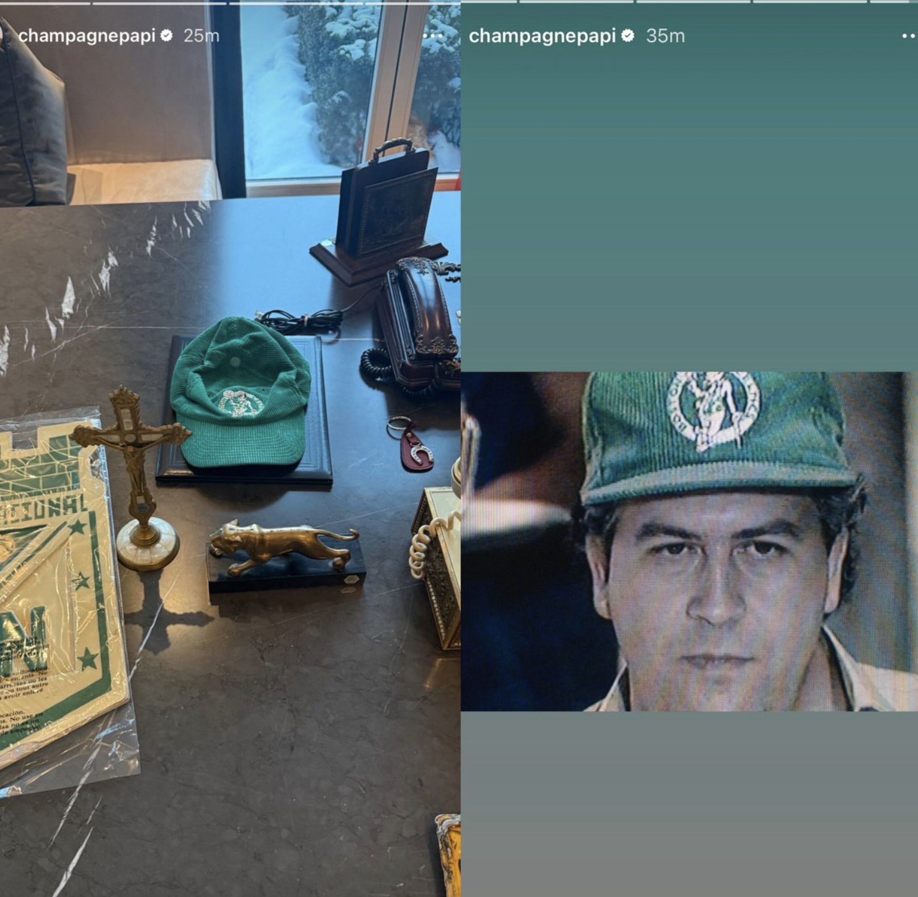 De door Drake gekochte door Pablo Escobar gedragen pet