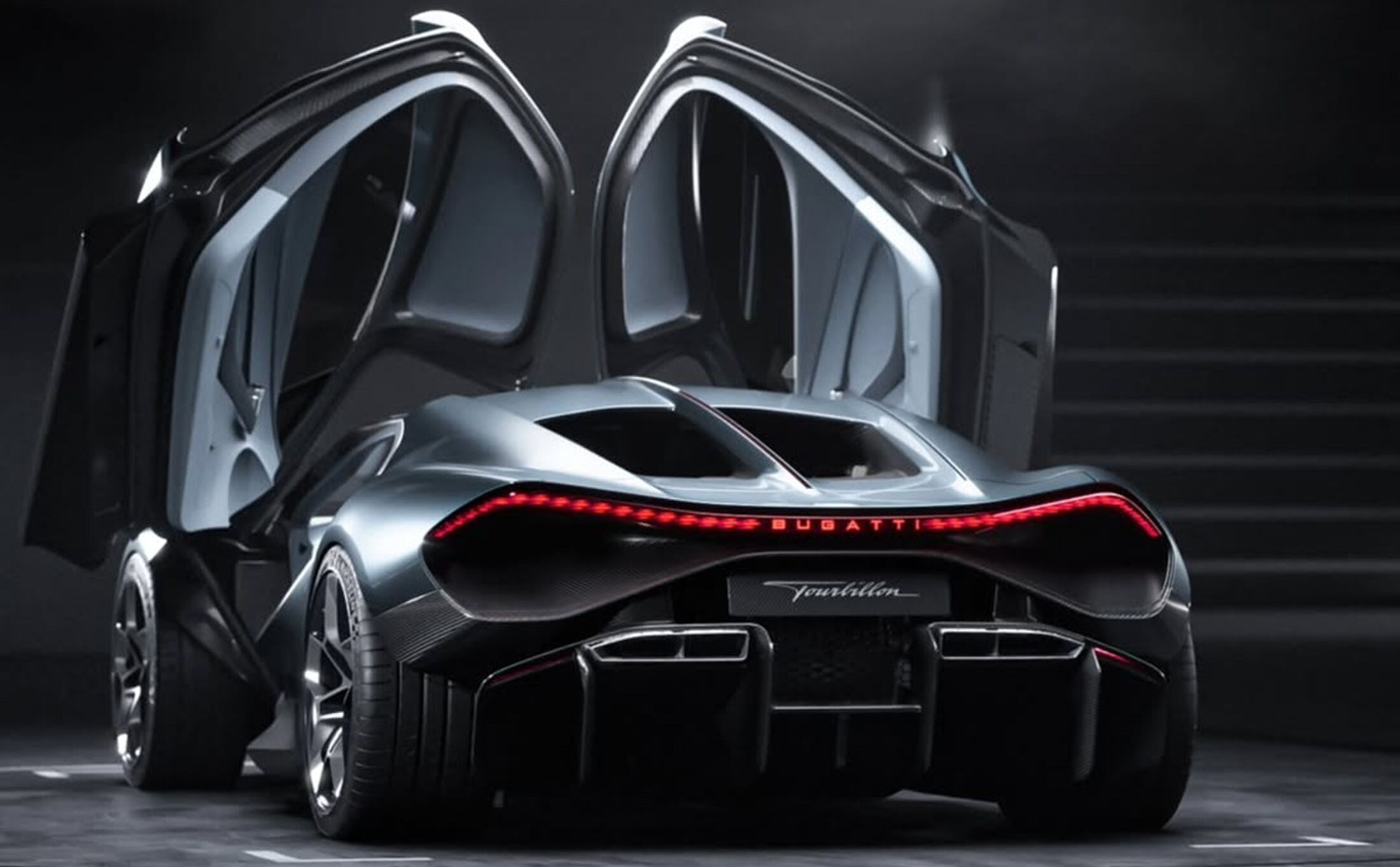 De achterkant van de Bugatti Tourbillon die eind 2026 pas wordt geleverd