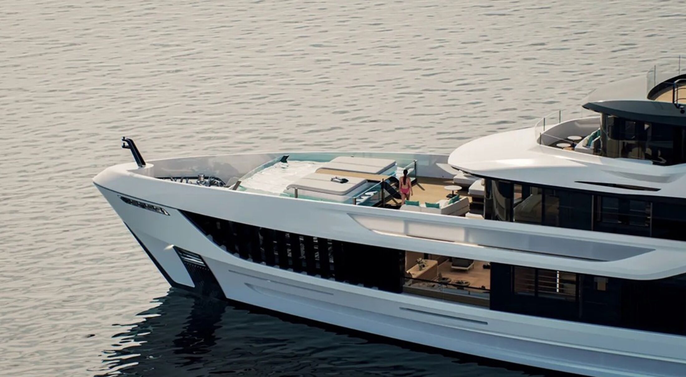 De punt van het superjacht van Mangusta Yachts