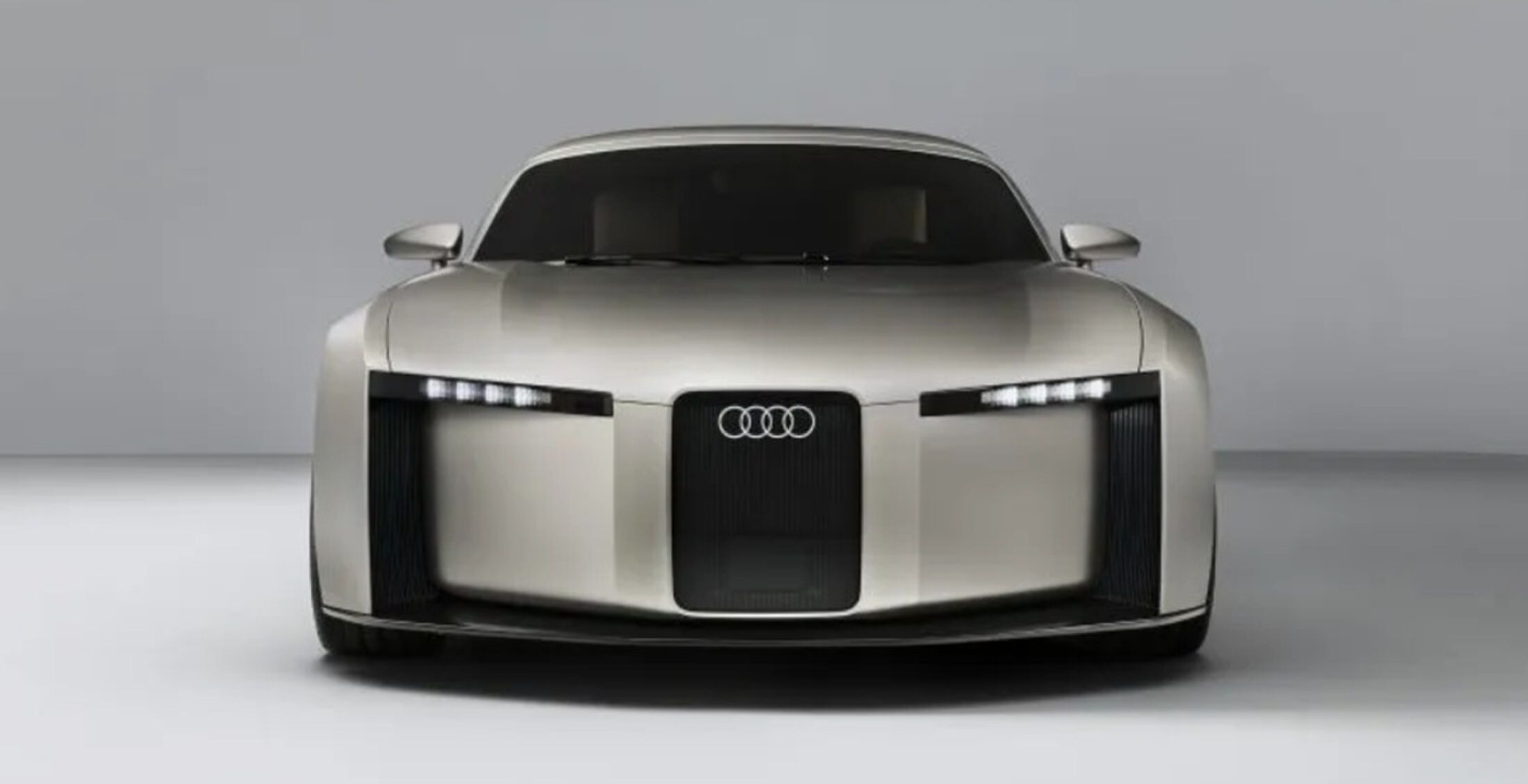 De voorkant van de conceptauto van Audi, alwaar de moderne grille pronkt