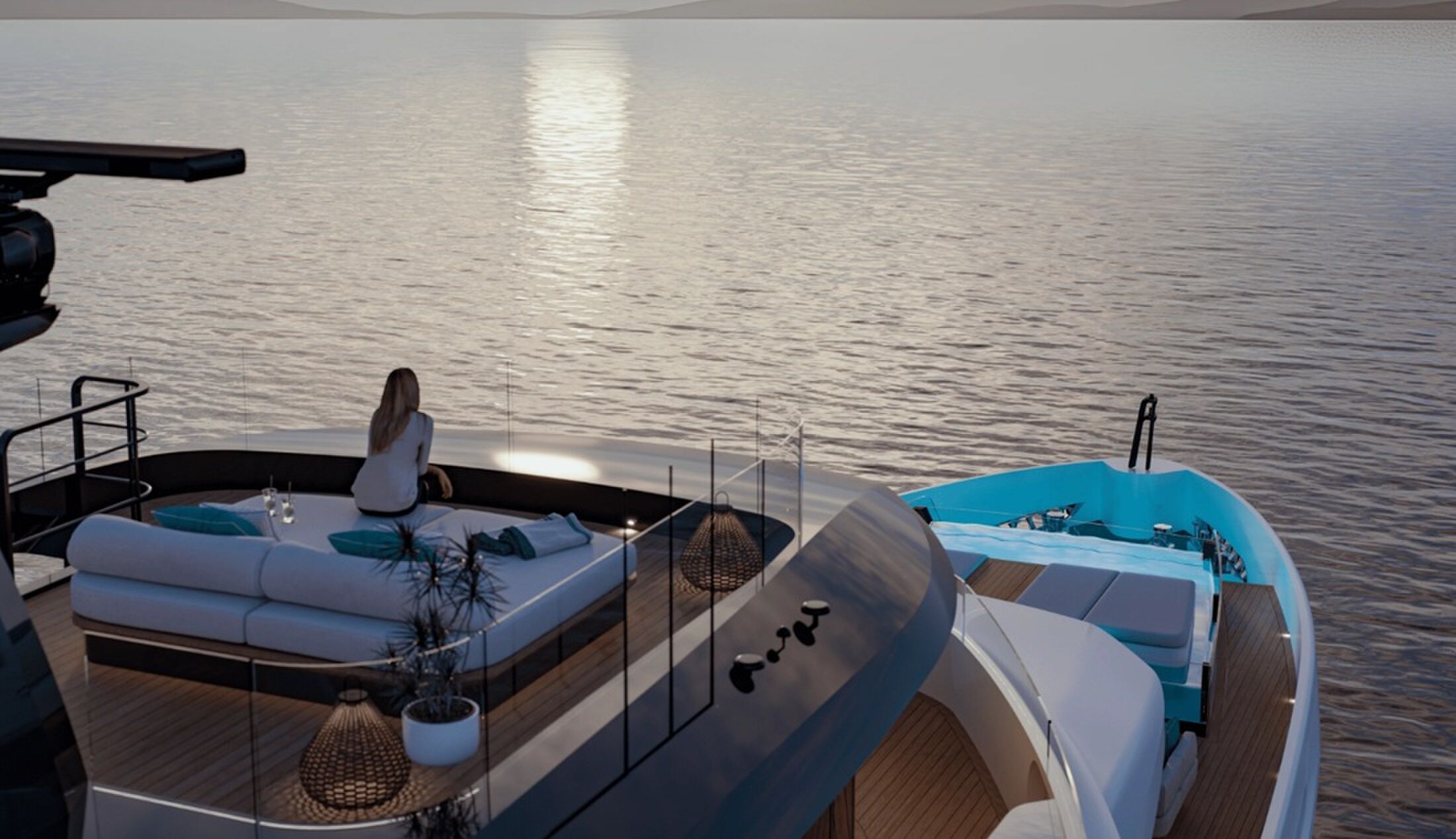 Het dek van het superjacht van Mangusta Yachts