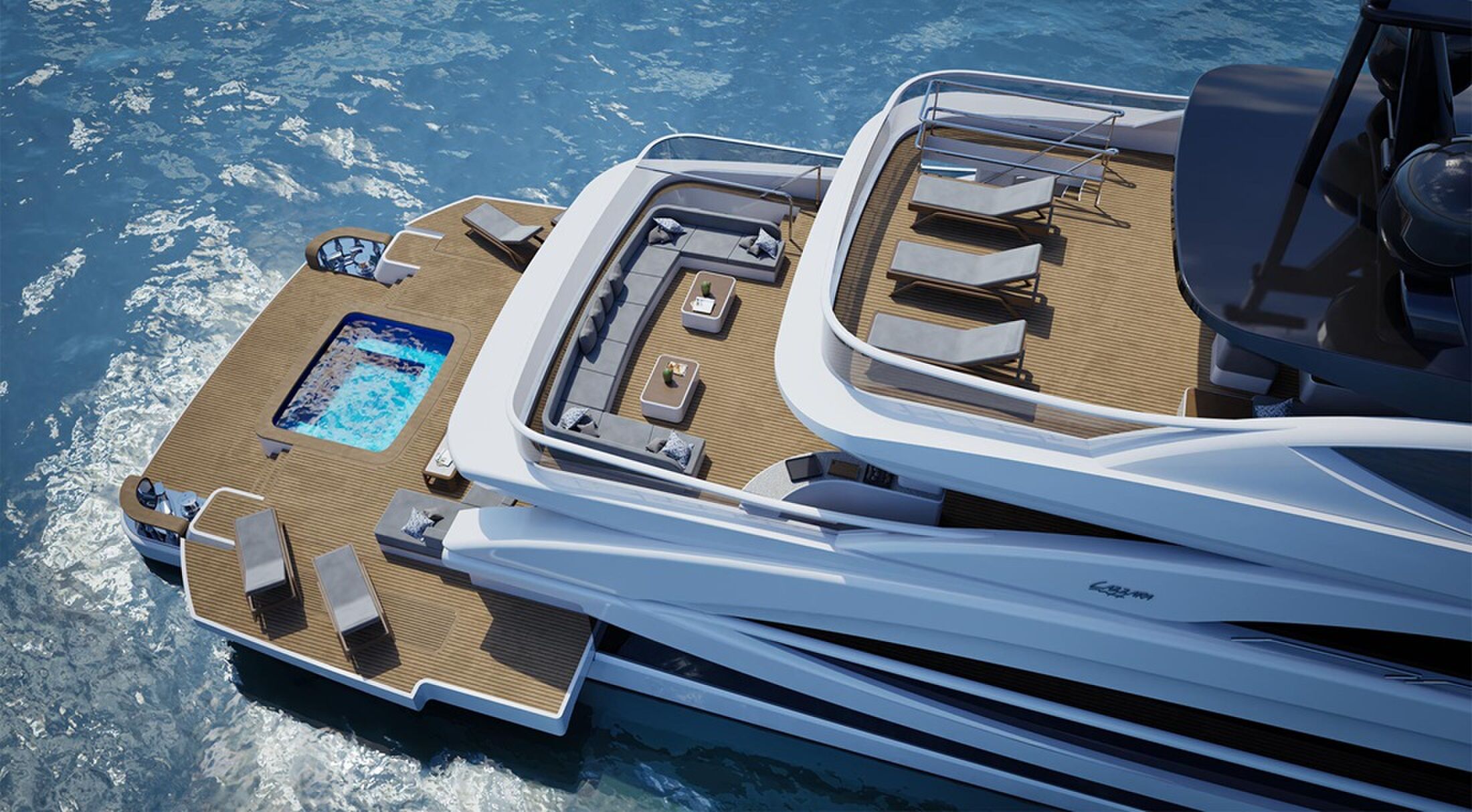 De achterste buitenruimtes van het schip