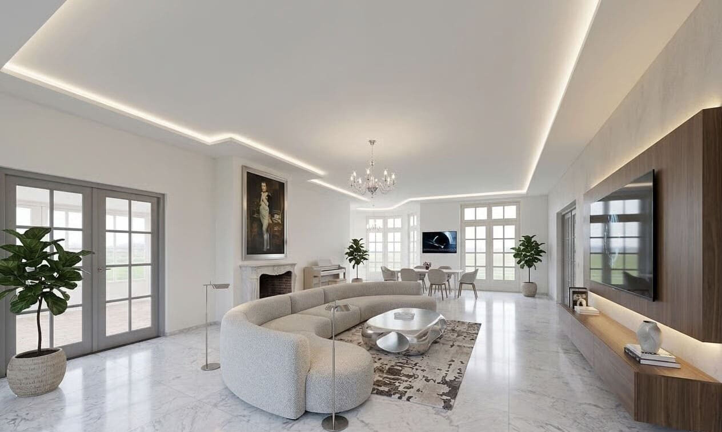 De woonkamer in de villa in Hekelingen