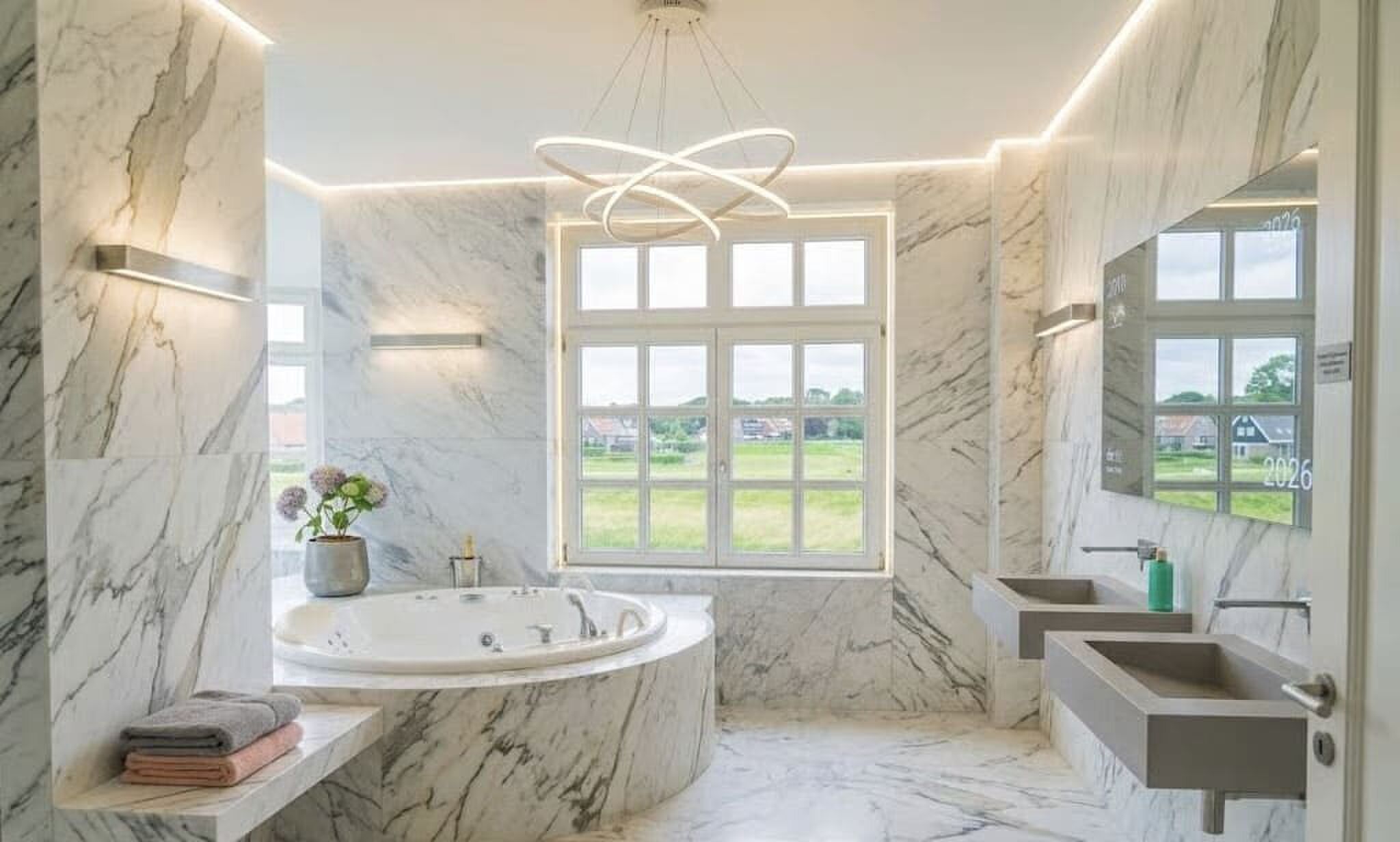 De badkamer in de villa in Hekelingen