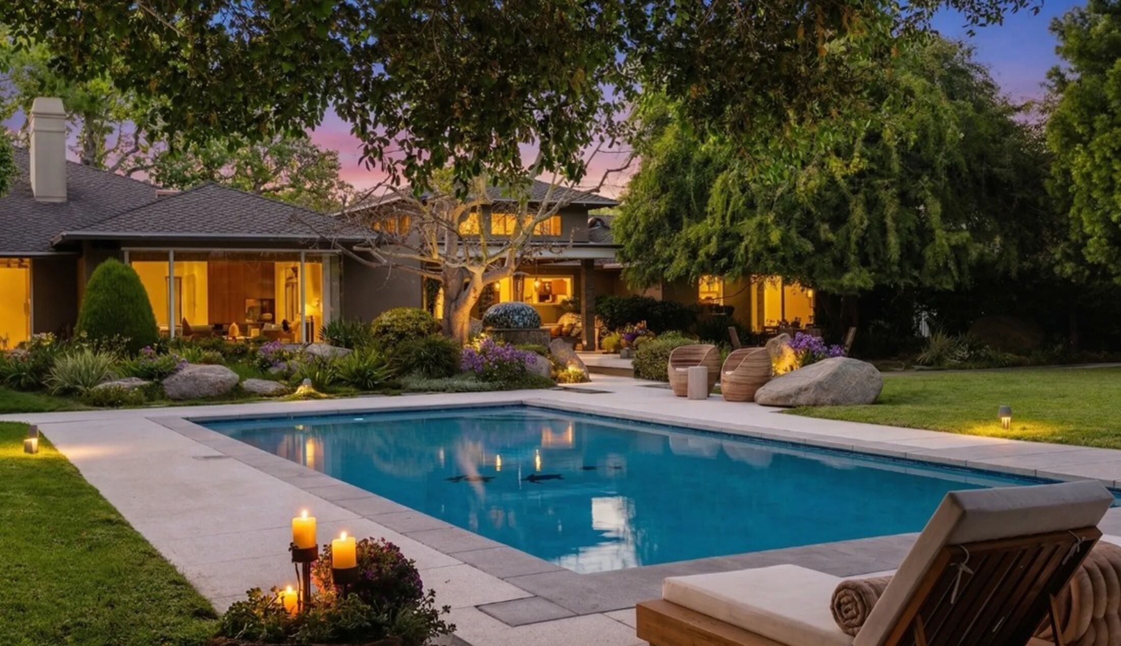 De achtertuin van de miljoenenwoning in Los Angeles