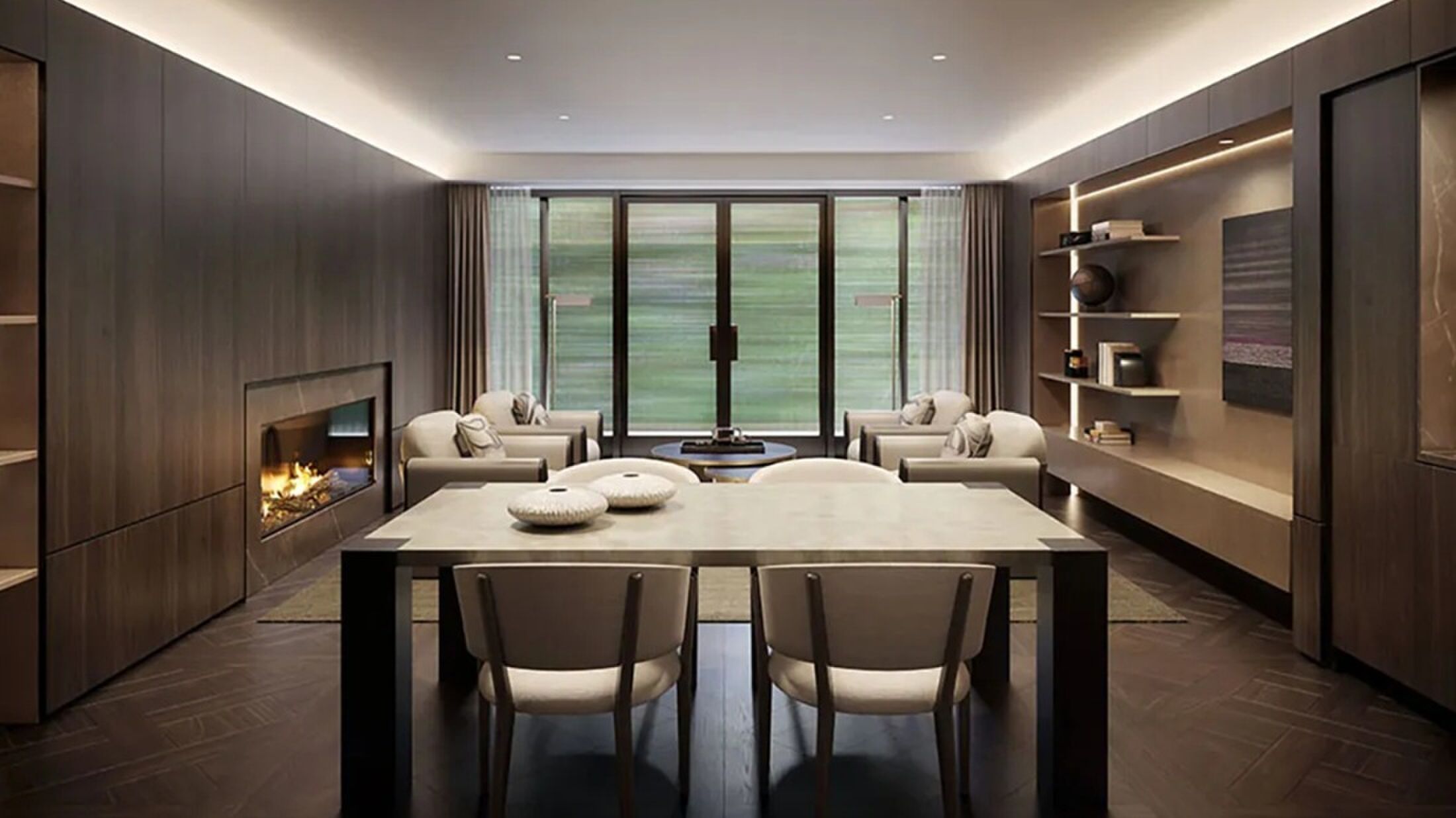 De zitkamer in de door Giorgio Armani ontworpen pied-&agrave;-terre