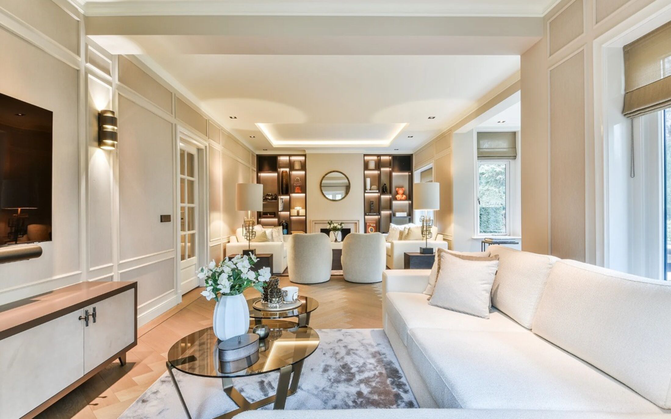 De living van het landhuis in 't Gooi