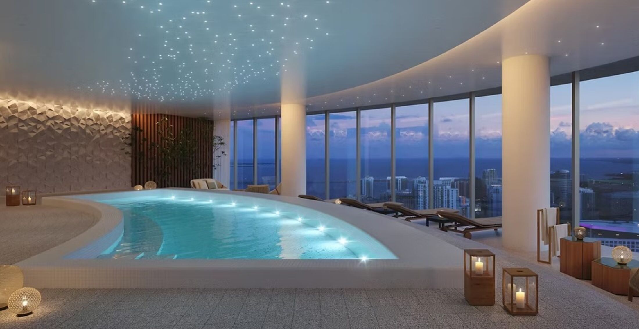 Het zwembad in het dure appartement