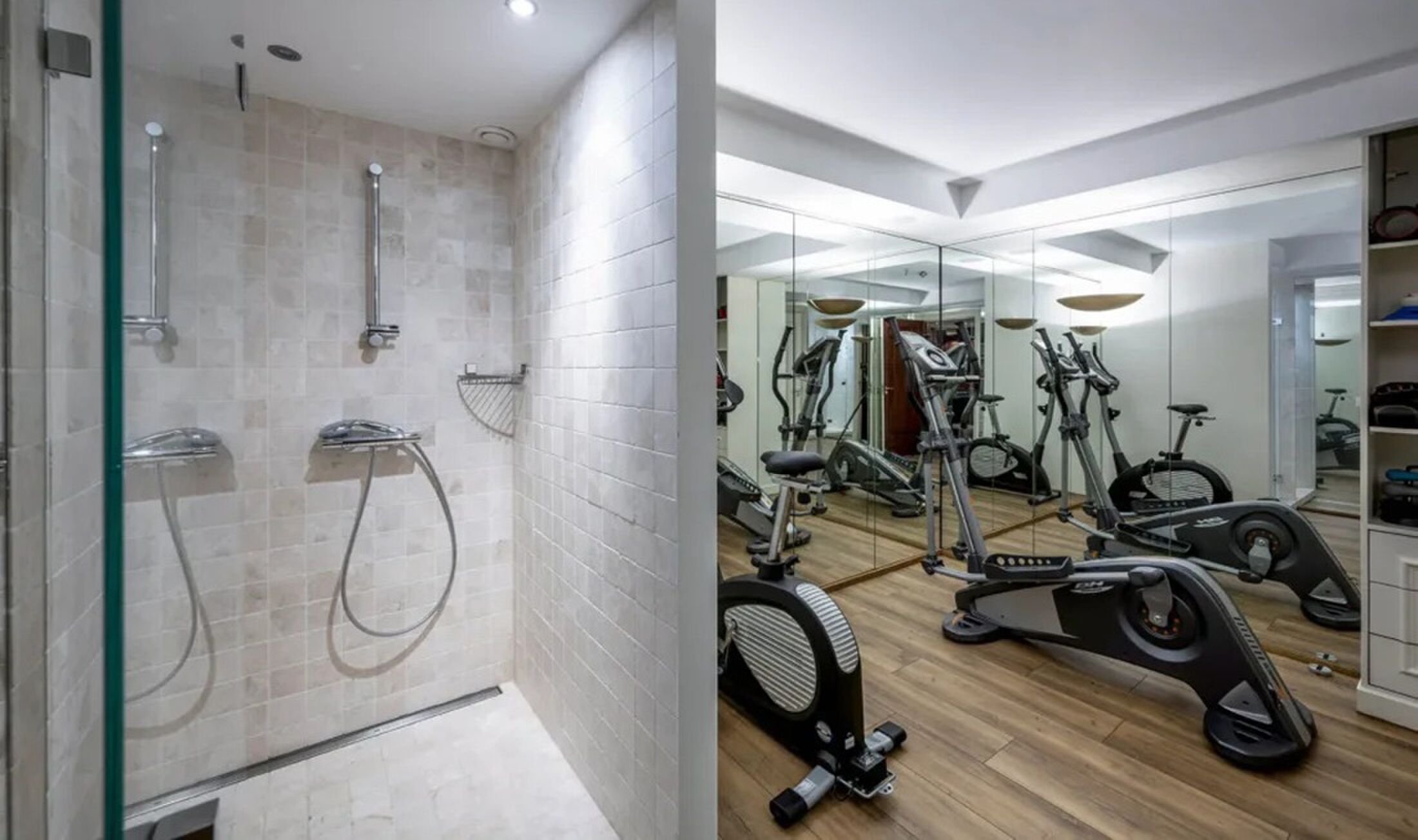 De fitnessruimte met extra douches