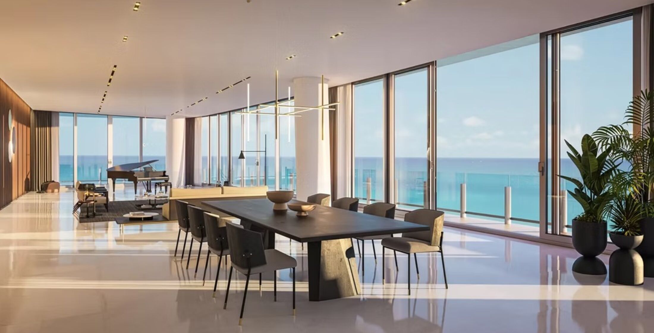 De eetkamer met uitzicht op de oceaan