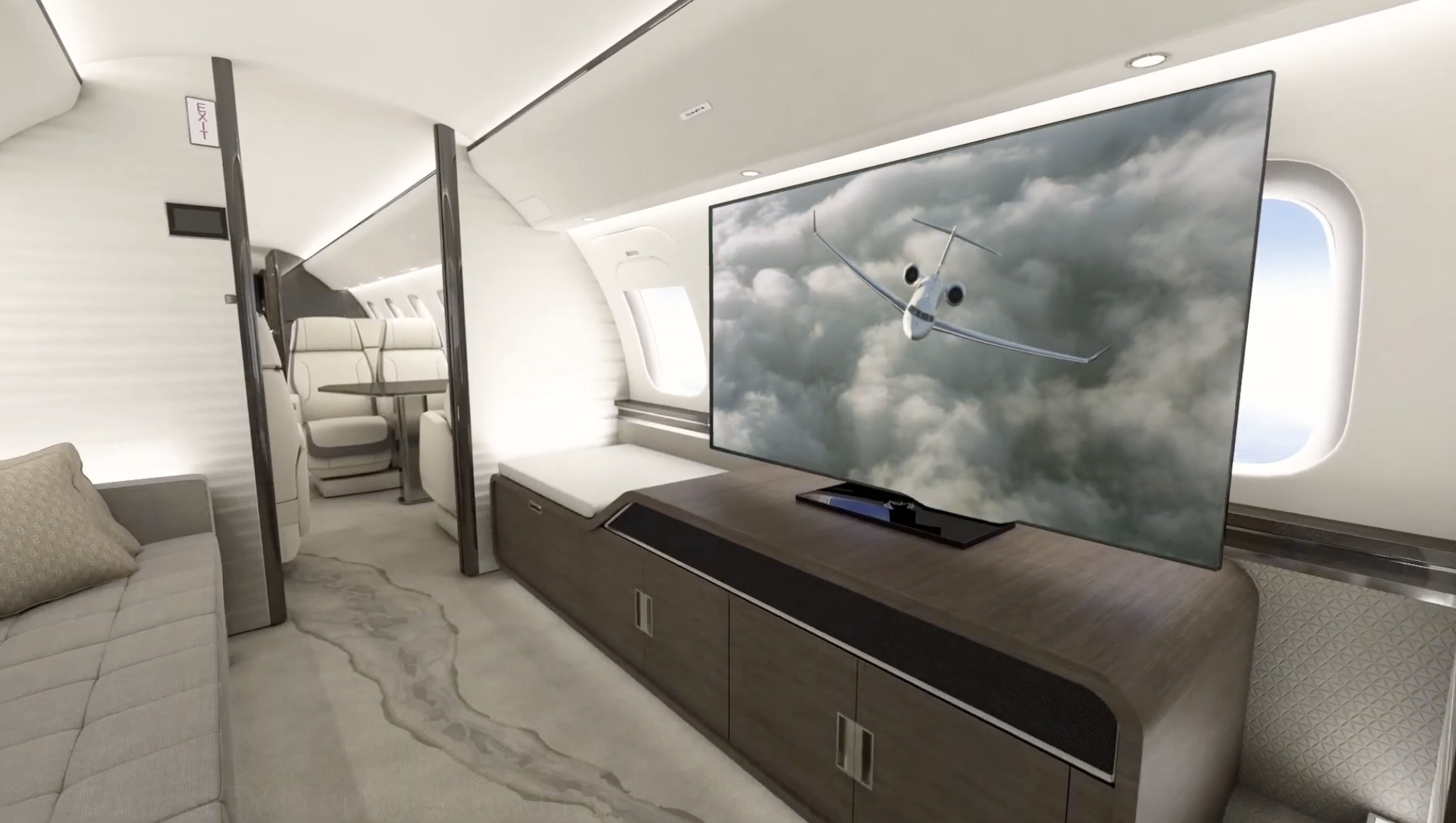 Het interieur van de Bombardier Global 8000