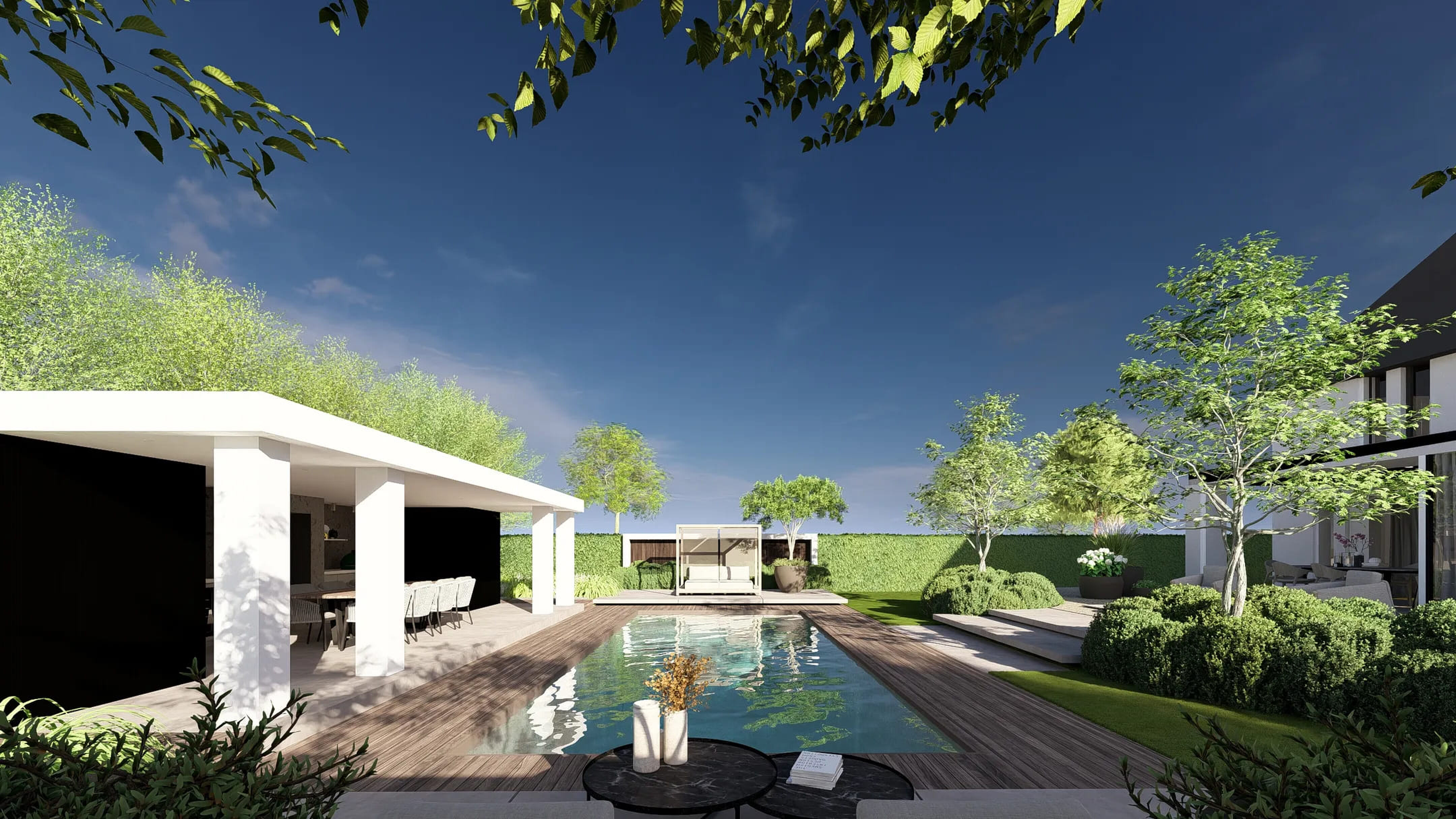 De tuin van de villa in Amstelveen