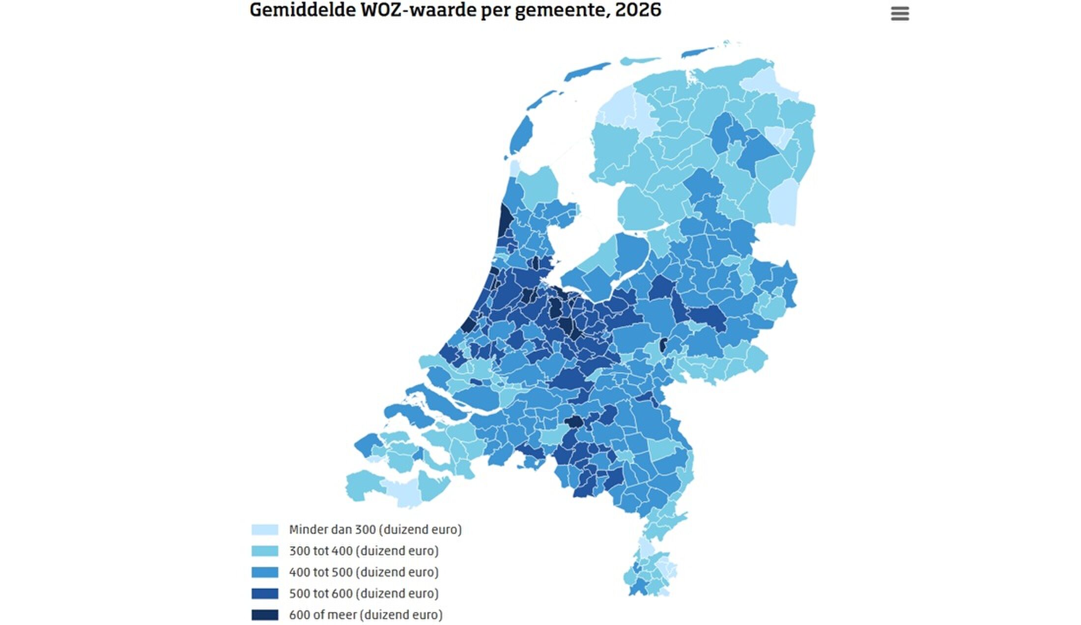 Landkaart waaruit blijkt dat Laren de duurste gemeente is van Nederland