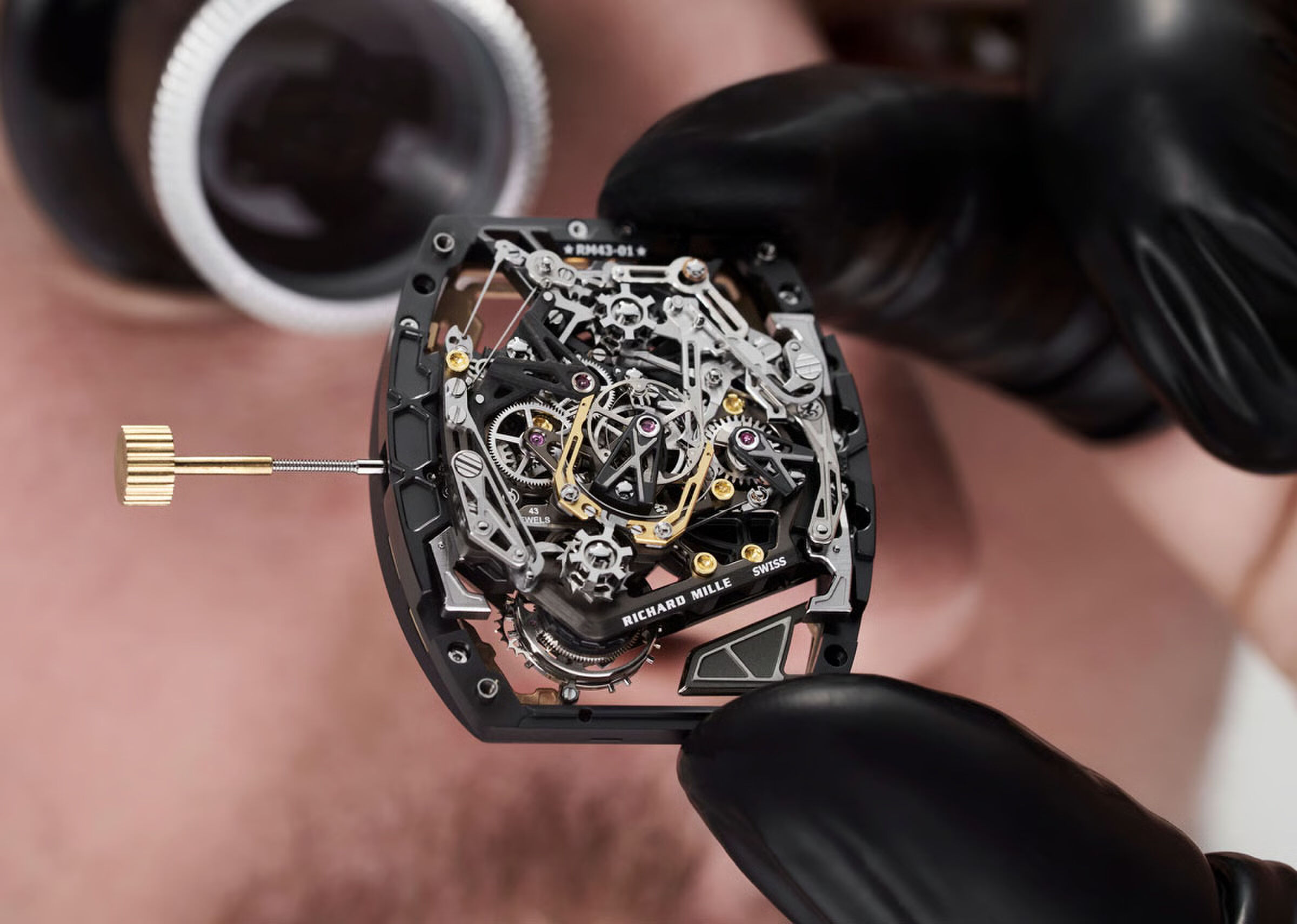De RM 43-01
Manual Winding Tourbillon Split-Seconds Chronograph Ferrari mechanisme die Lewis Hamilton droeg
