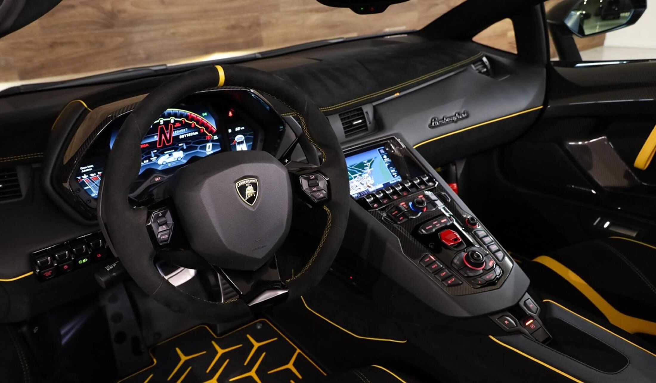 Het interieur van de Lamborghini Aventador