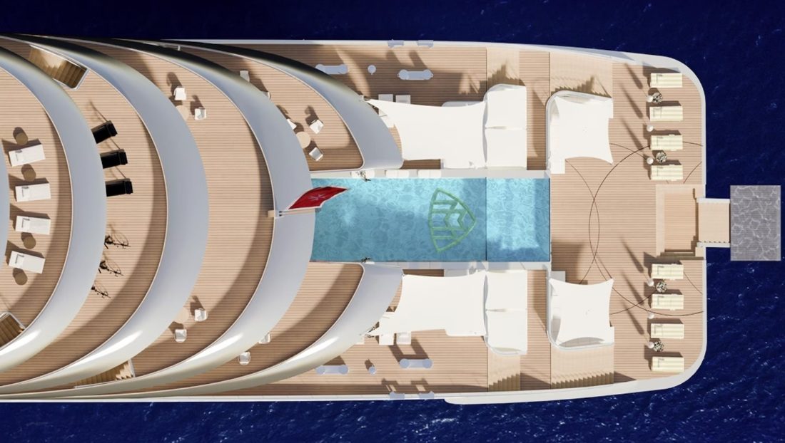 Het zwembad op het achterdek van het schip