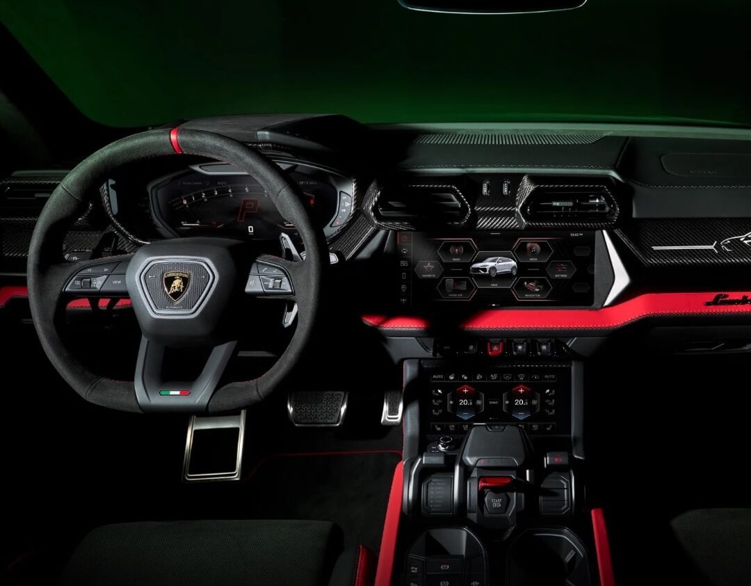 Het interieur van de Lamborghini Urus SE Tettenero Capsule