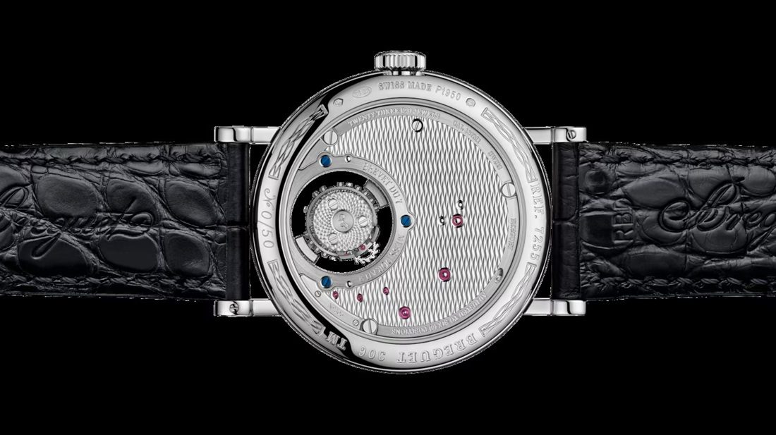 De achterzijde van één van de horloges van Breguet