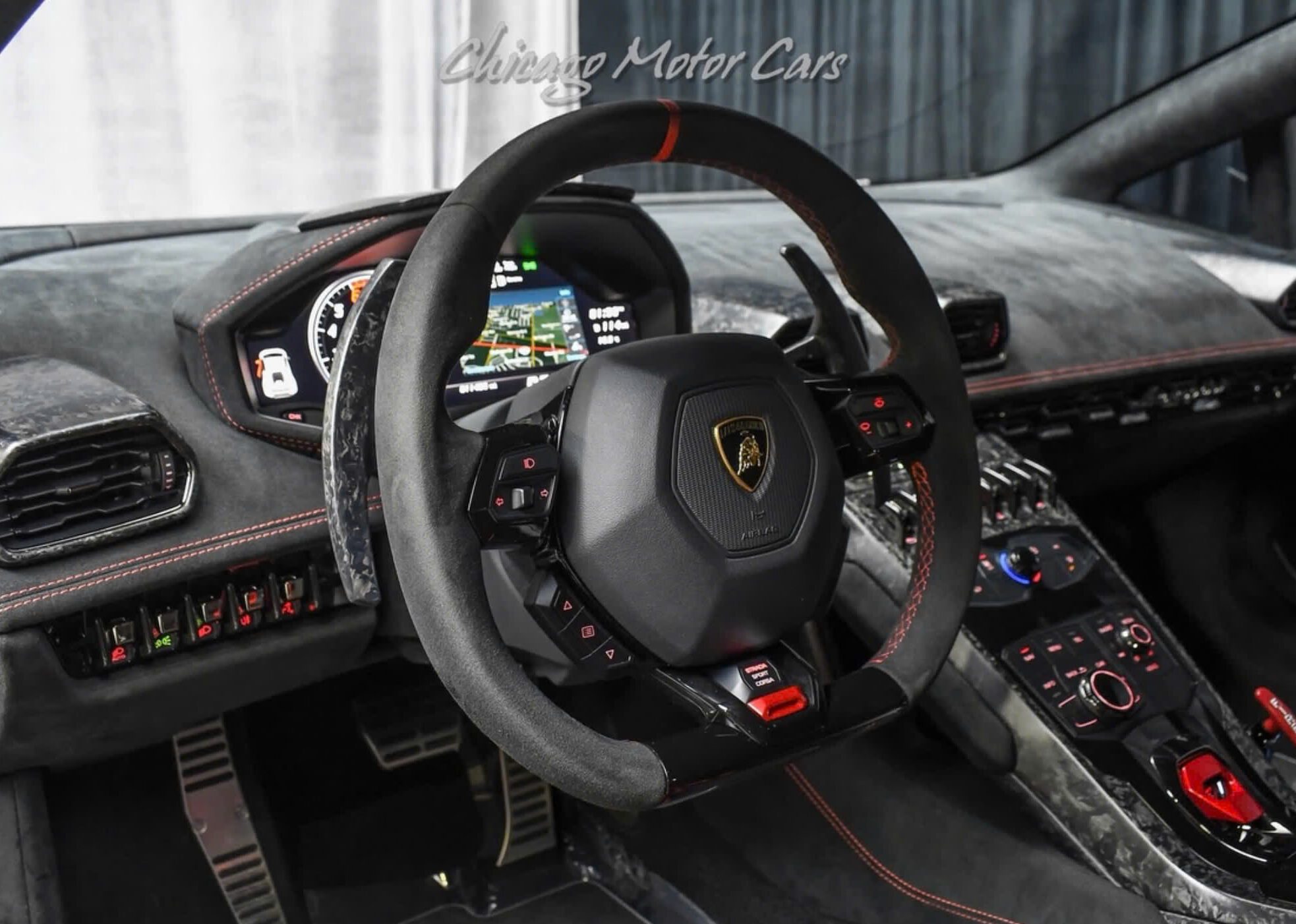 Het interieur van de Lamborghini Huracán Performante
