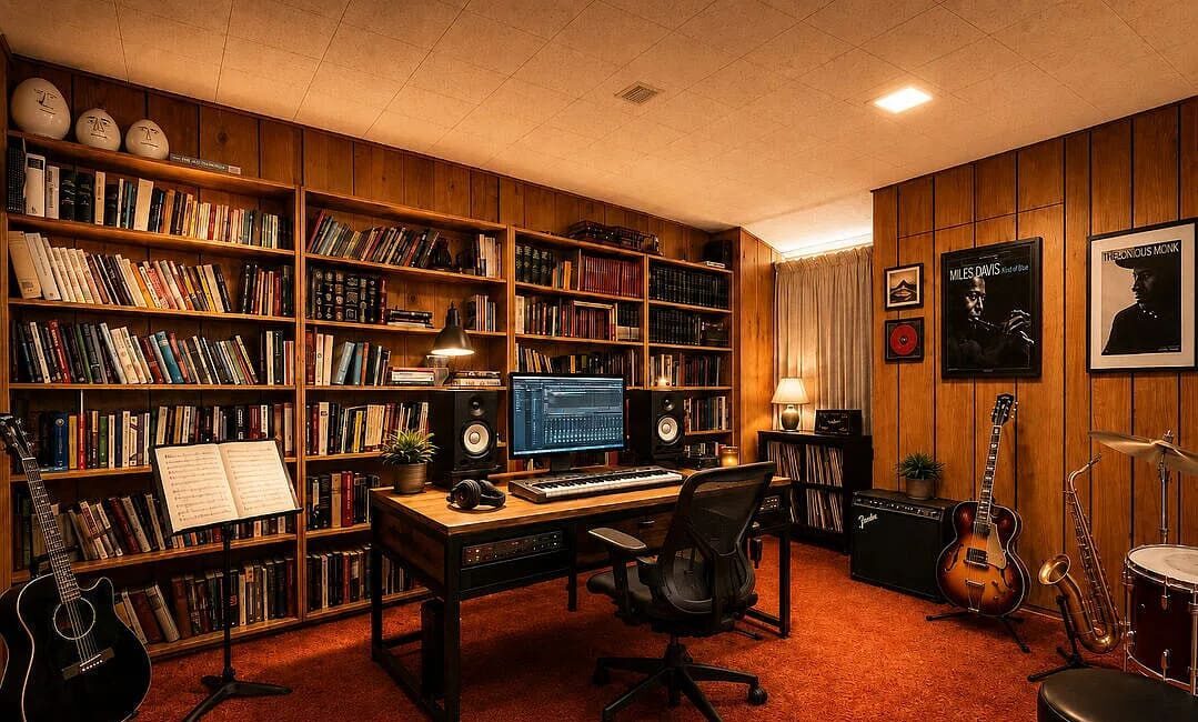 De werkkamer c.q. studio in de villa van Pat Boone in Beverly Hills