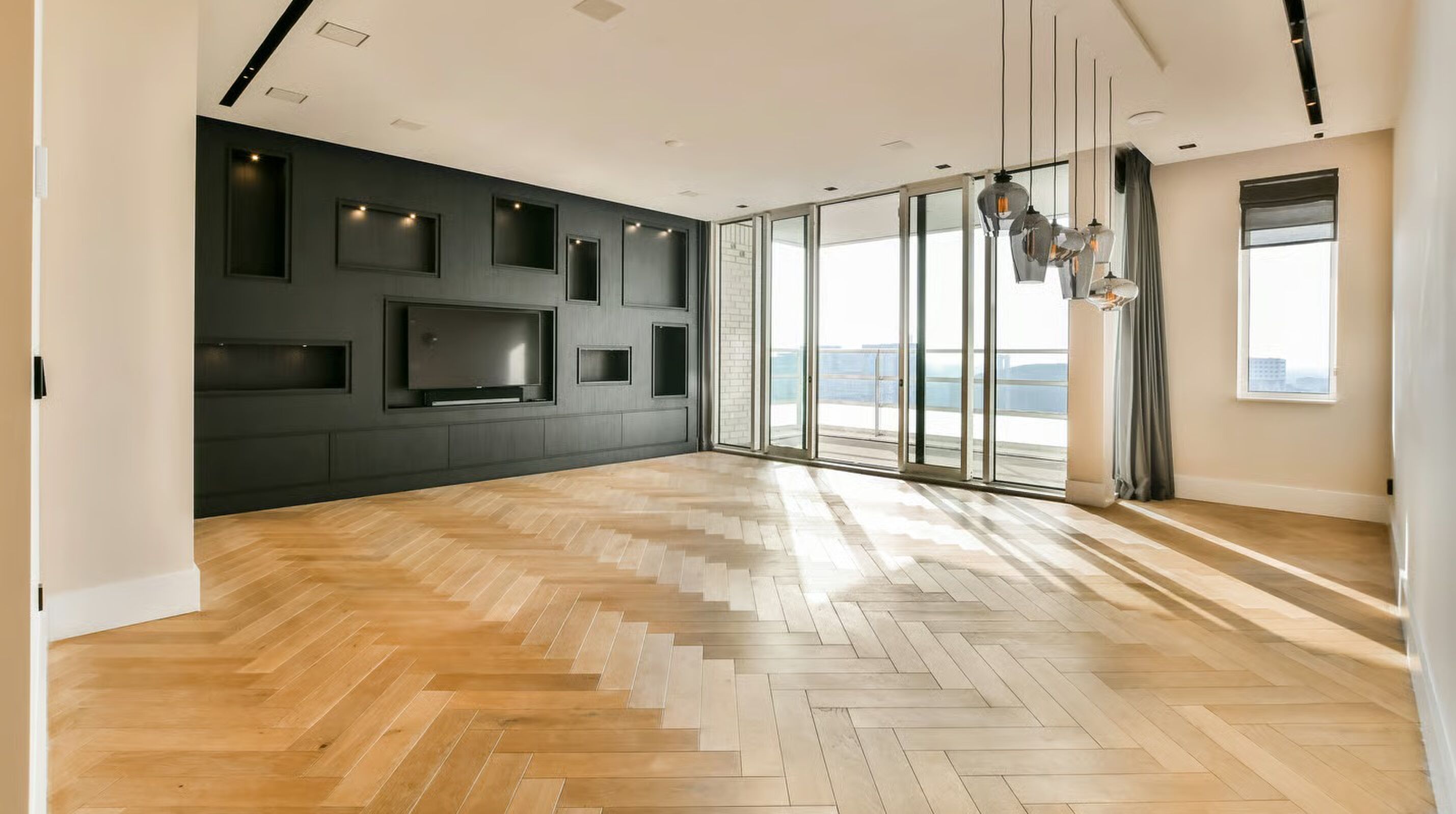 De woonkamer in het appartement van Hakim Ziyech op de Zuidas in Amsterdam