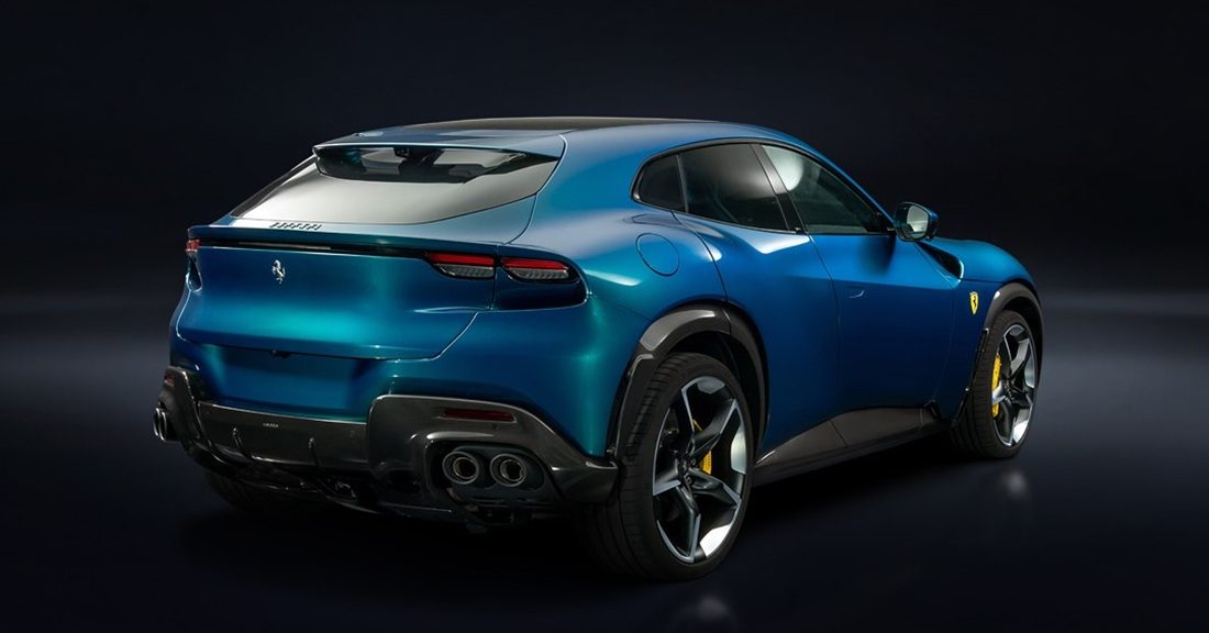 De achterkant van de speciale Ferrari Purosangue