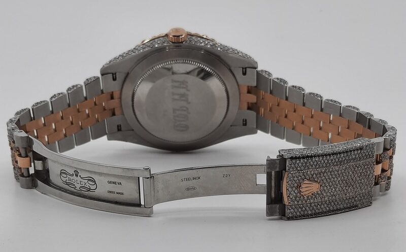 Een detailshot van de diamanten Rolex Datejust
