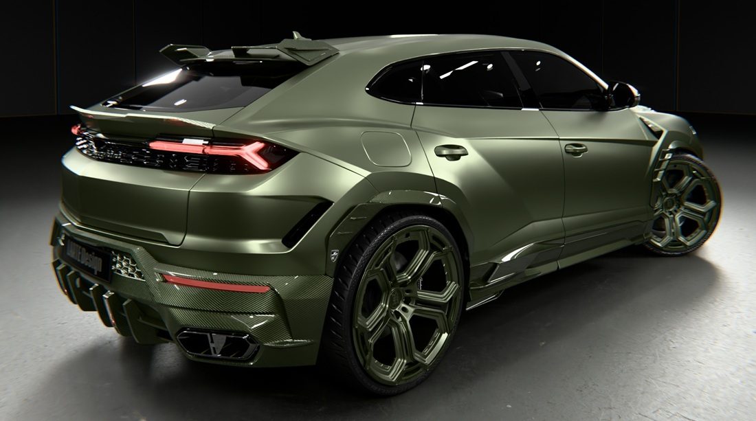 De achterzijde van de getunede Lamborghini Urus SE