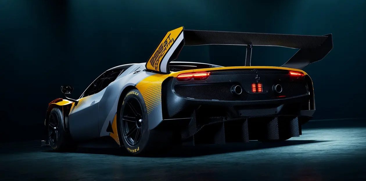 De achterkant van de nieuwe Ferrari 296 GT Modificata