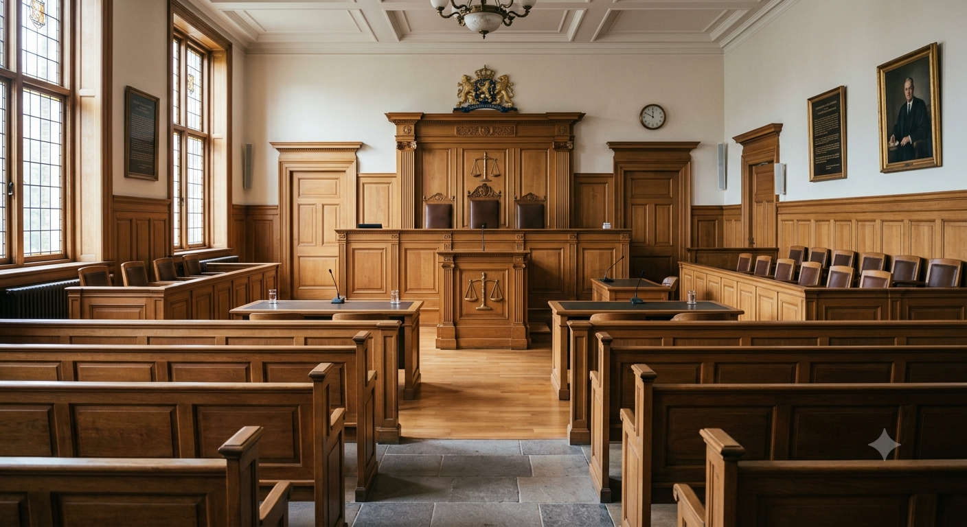 Een rechtbank, waarin de scheiding van een rijke vrouw werd uitgevochten