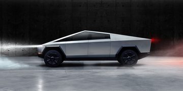 De Tesla Cybertruck tijdens de presentatie van het futuristische voertuig