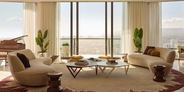 De living van het penthouse in Los Angeles