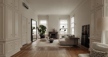 De woonkamer van de woning van Fokke de Jong in Amsterdam Oud-Zuid