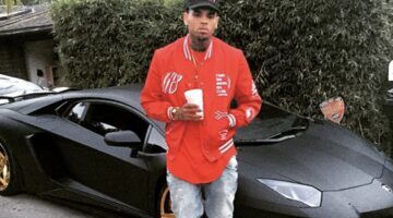 Chris Brown met zijn nieuwe Lamborghini Aventador