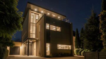 De buitenzijde van de kitscherige villa