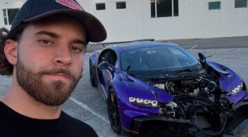 Alex Gonzalez met zijn gecrashte Bugatti Chiron Pur Sport